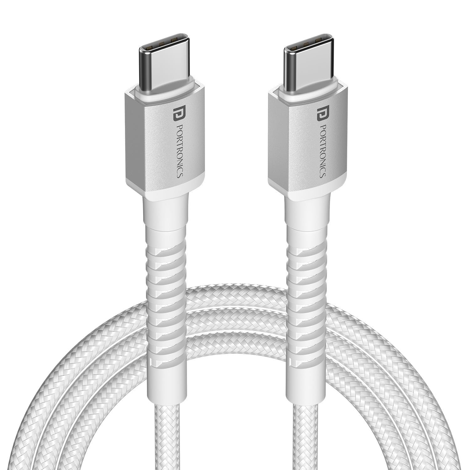 Portronics Konnect X 60W Type C to Type C Unbreakable Nylon Braided Cable, 2M Fast Charging Cable for iPhone 15 series, iPad, Samsung Galaxy & other Type C Devices(White) - Image 2
