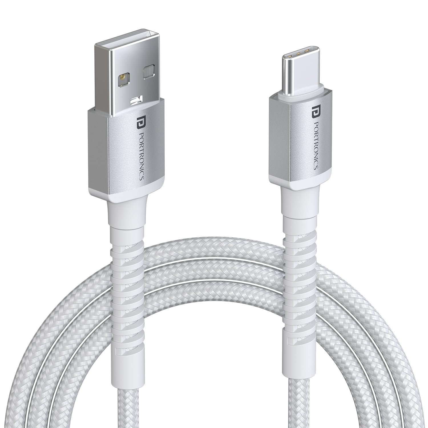 Portronics Konnect X USB to Type C Cable with 3A Output, Fast Charging & Data Transfer, Nylon Braided, Aluminium Alloy Shell, 1M Length compatible with Type C Smartphones(White) - Image 2