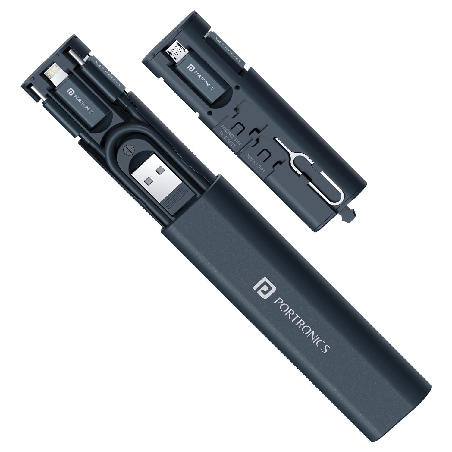 Portronics Snapcase 3 60W Multifunctional Fast Charging Data Cable Kit, Conversion Set USB A & Type C to Male Micro/Type C/Lightning, Data Transfer, Sim Storage, Sim Eject Pin, Pocket Size(Blue) - Image 2