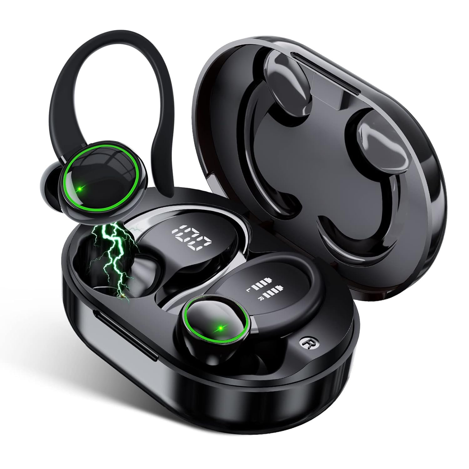 TAGRY Bluetooth Earbuds 5.4 40hrs Playtime Wireless Charging Case Digital Display Sport Ear Buds with Earhooks Deep Bass IP6 Waterproof Over-Ear Earphones for Phone Laptop - Image 2
