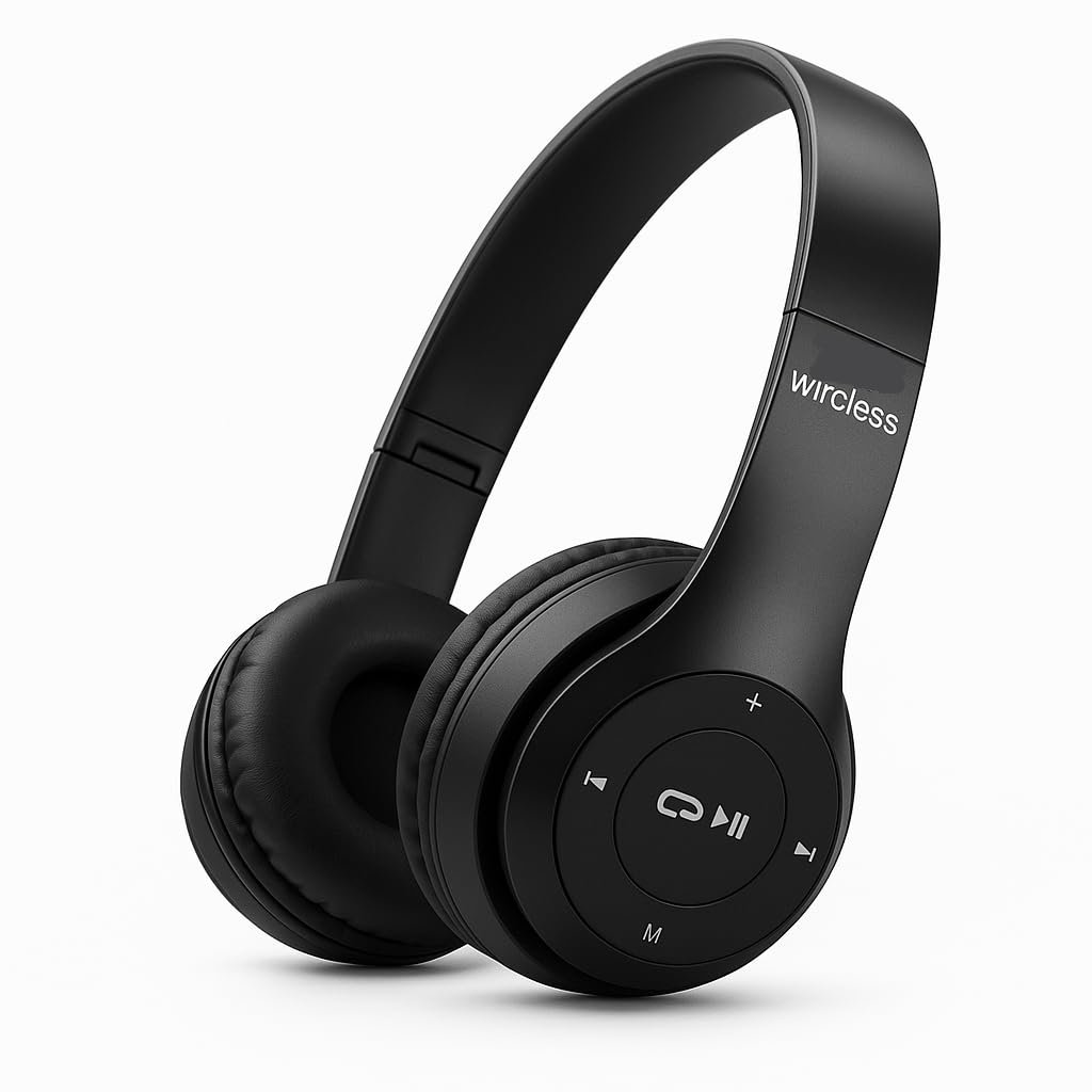 USU P 47 Wireless Bluetooth Headphones with Mic, Foldable Over-Ear Headset with FM/SD Card Support, Deep Bass & Volume Control � (Black) - Image 2