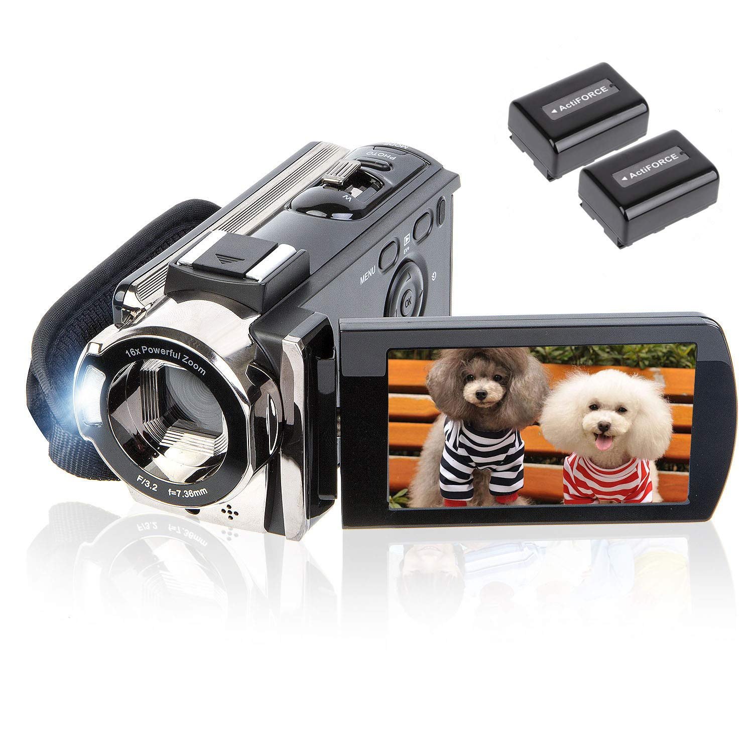 Video Camera Camcorder Digital YouTube Vlogging Camera Recorder kicteck Full HD 1080P 15FPS 24MP 3.0 Inch 270 Degree Rotation LCD 16X Digital Zoom Camcorder with 2 Batteries(604s) Black - Image 2