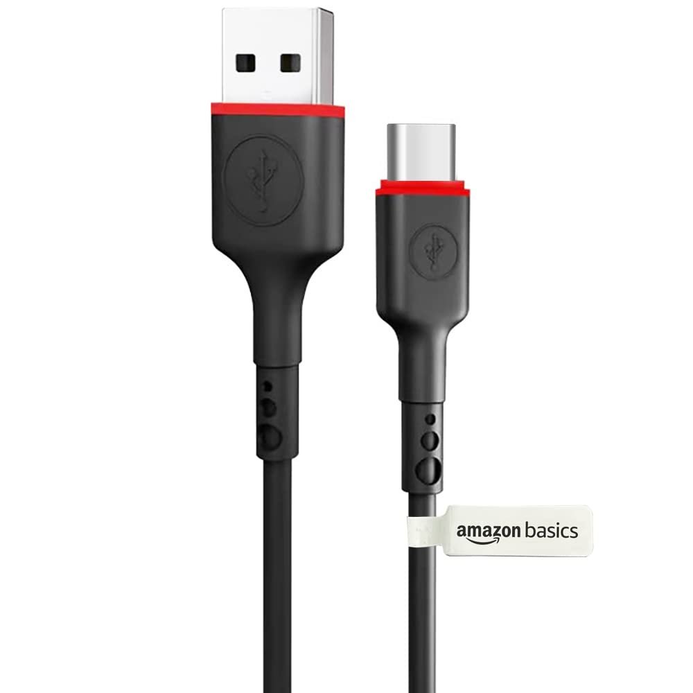amazon basics TPE USB-A to Type C Cable, Tangle-free with 3A Rapid Charging & 480 Mbps Data Transmission (Black), 1M, Usb Cable - Image 2