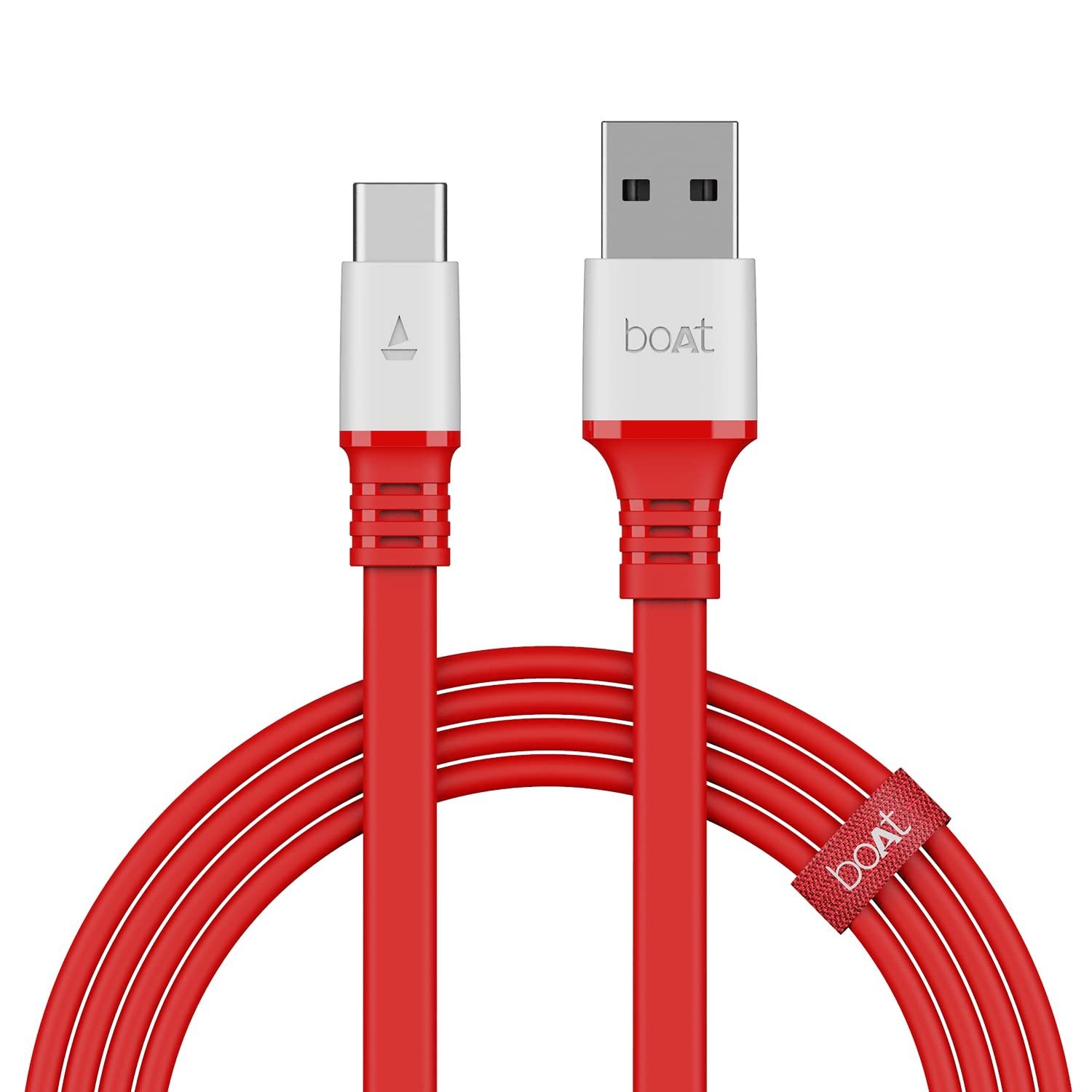 boAt Type C A750 6.5A Flat Super Fast Charging Cable w/Stress Resistance, Upto 65W/6.5Amp & Compatible w/Xiaomi, Oneplus, Samsung, Vivo, Oppo, 480 Mbps Data Transmission Speed(Radiant Red), 1.5M - Image 2