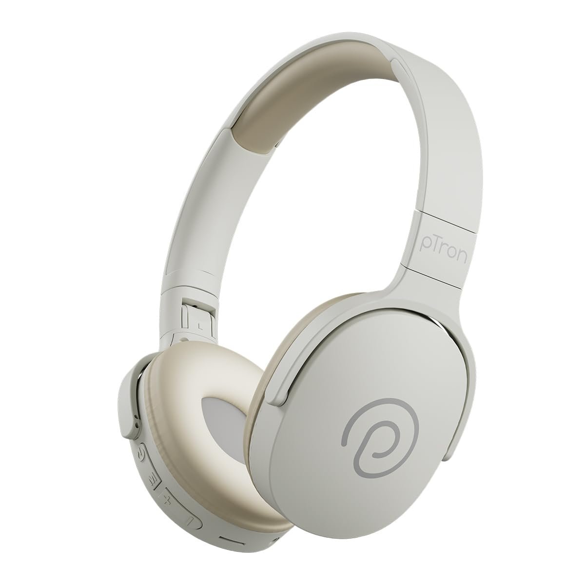pTron Studio w/ 60Hrs Playtime, Wireless Over-Ear Headphones with HD Mic, Immersive Sound, 40mm Drivers, Bluetooth V5.4, Dual-Device Pairing, 3.5mm Aux Port, TF Card Slot & Type-C Fast Charging(Beige) - Image 2