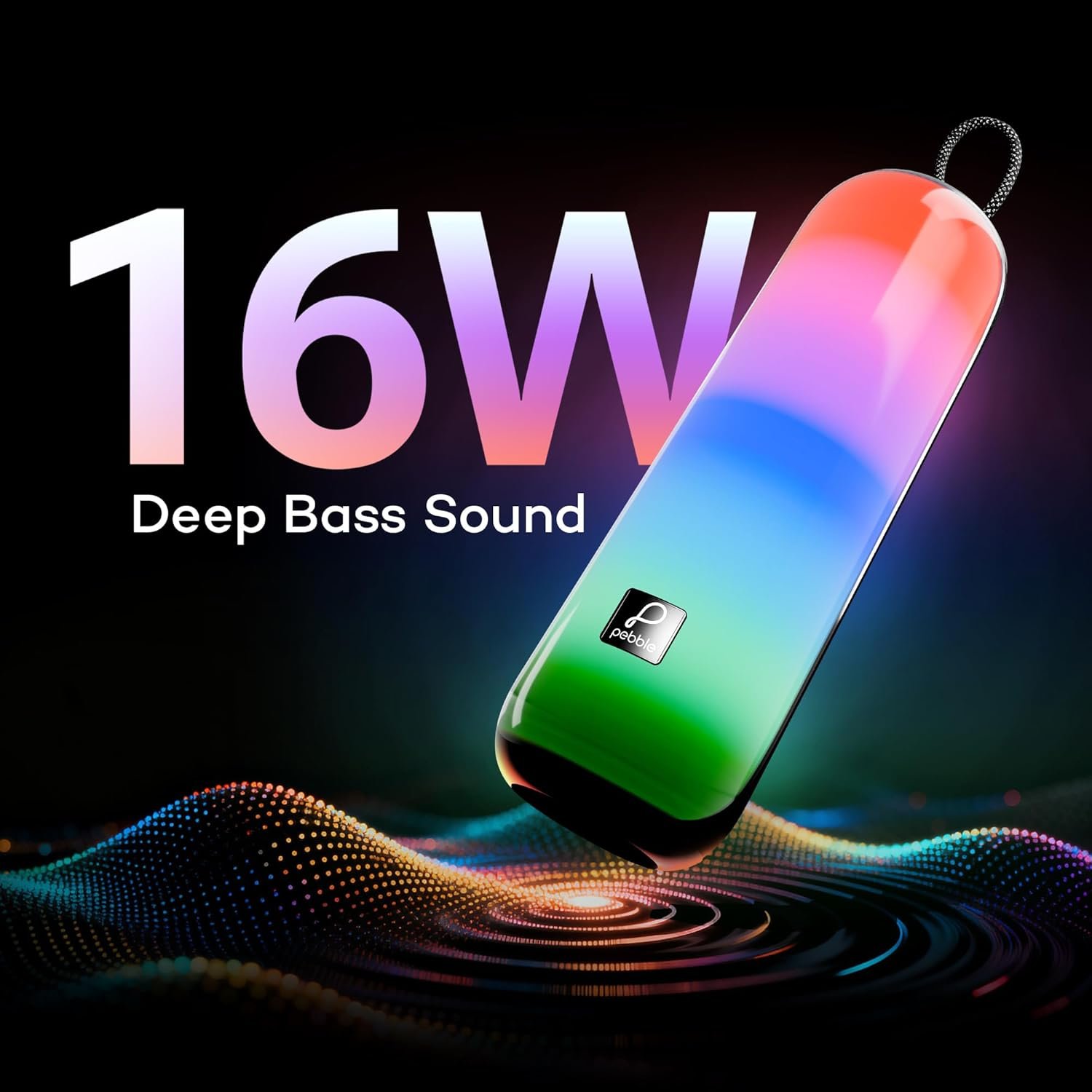 Pebble Newly Launched Photon 16W Bluetooth Speaker with RGB Lights, Dual 8W Drivers, 2400mAh Battery, FM Radio, TF Card, USB, and AUX, Premium Fabric Design - Black - Image 3