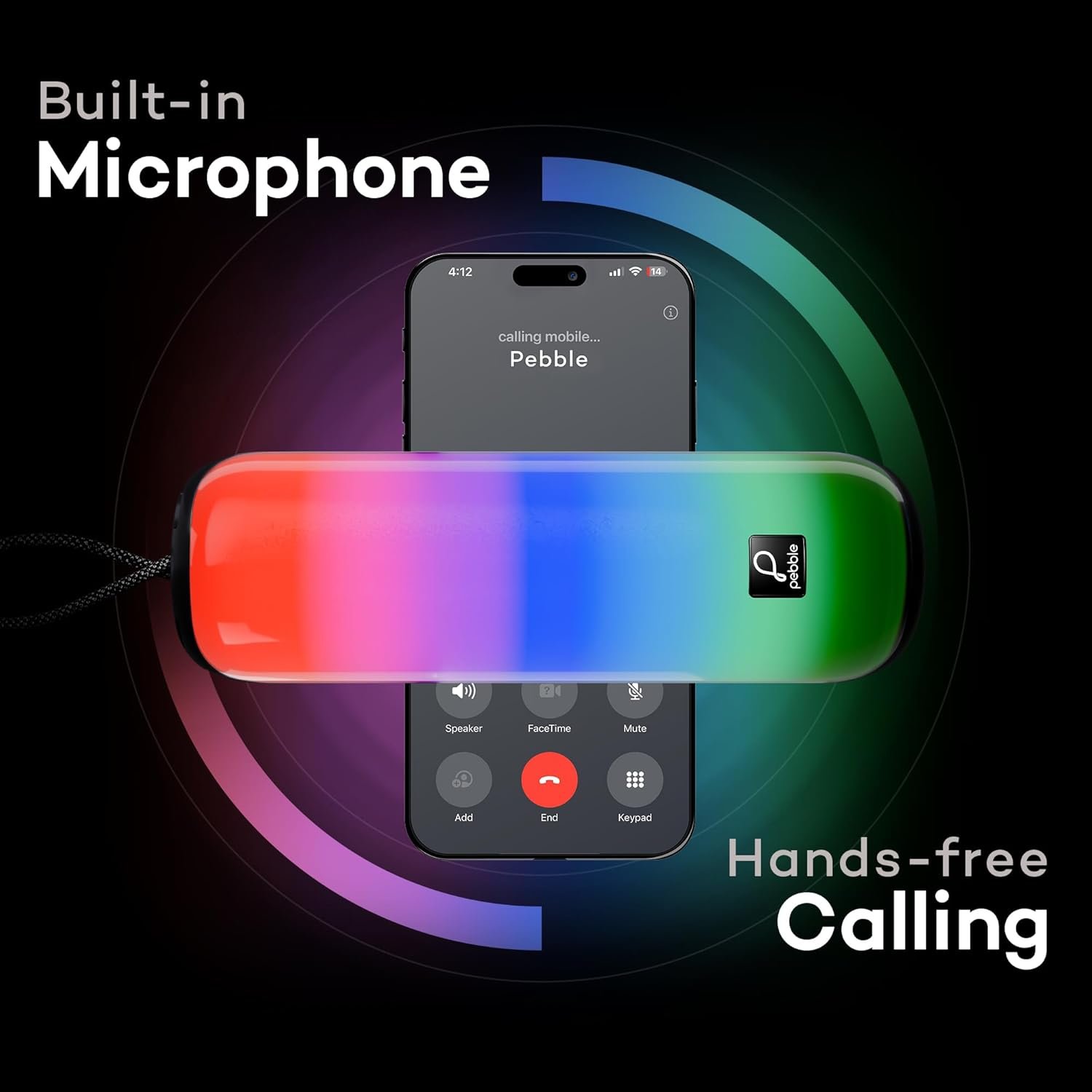 Pebble Newly Launched Photon 16W Bluetooth Speaker with RGB Lights, Dual 8W Drivers, 2400mAh Battery, FM Radio, TF Card, USB, and AUX, Premium Fabric Design - Black - Image 5