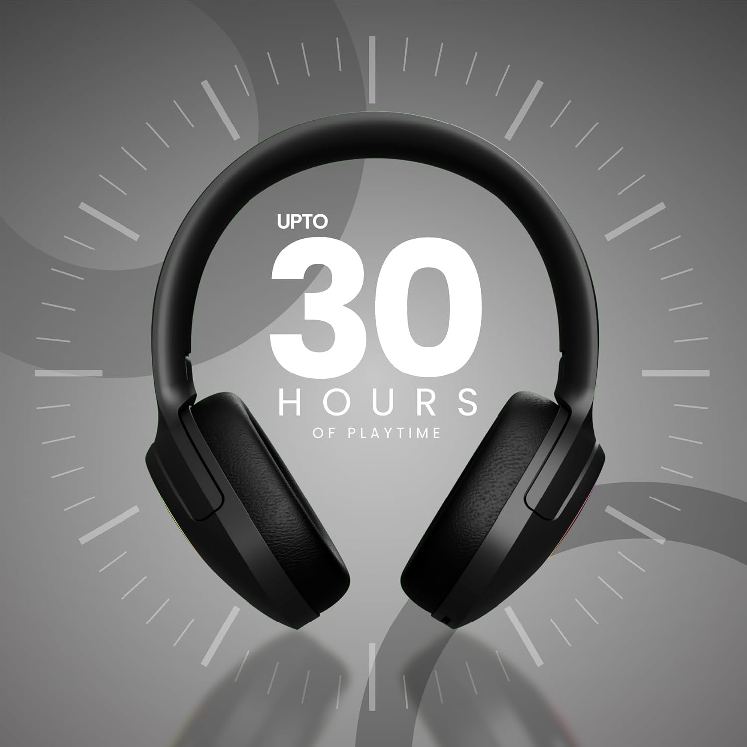 OOGE Echo 200 Wireless Bluetooth Headphones (Black), 30H Playtime, RGB Light, 250mAh Battery, Bluetooth 5.3, 10m Range, 800H Standby Time, 1-Year Warranty - Image 3