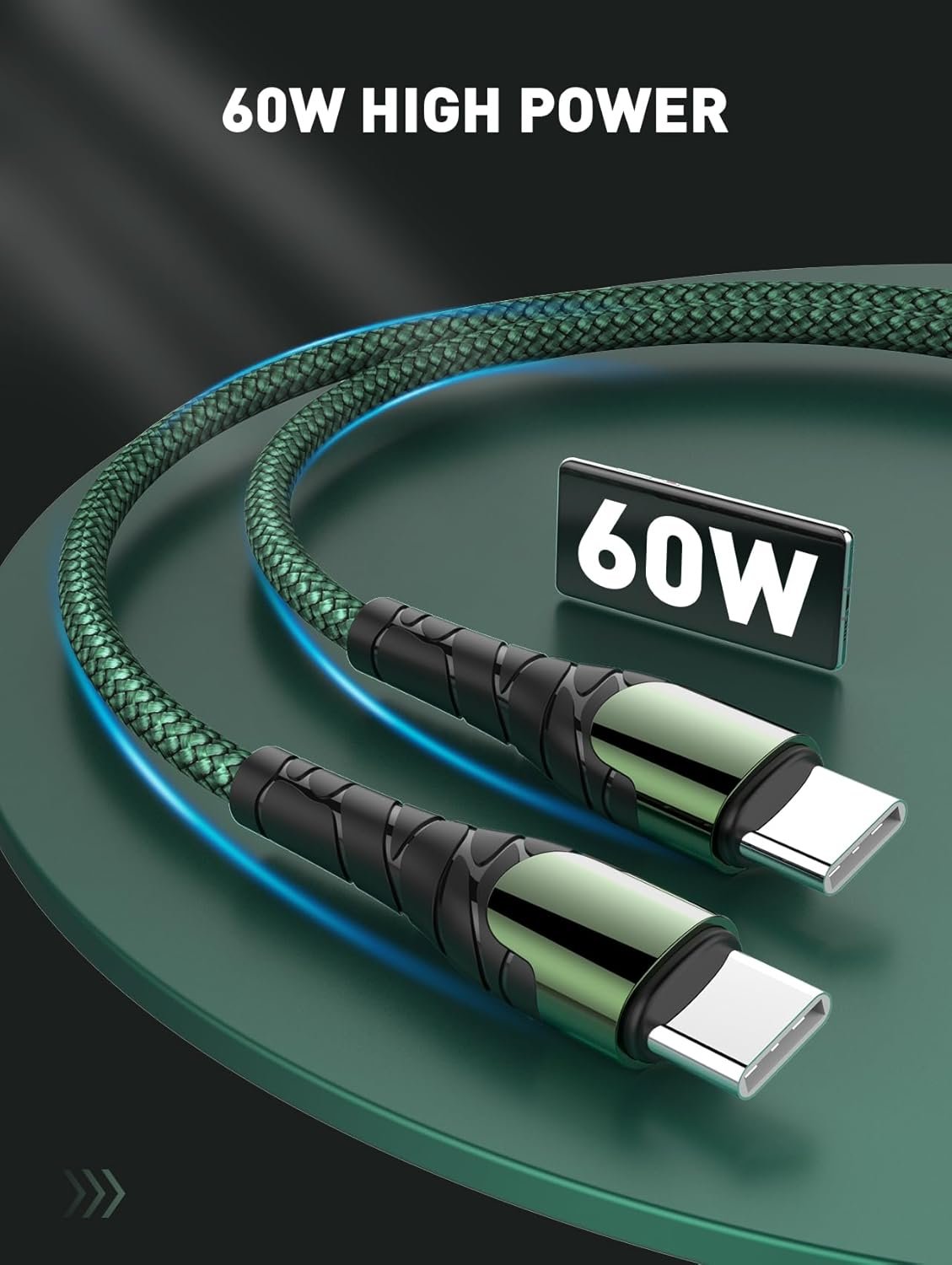 Glassoloy Type C to Type C Cable, 1M PD 60W Fast Charging USB C Cable, 480Mbps Data Transfer Cable Nylon Braided C to C Type for iPhone 17/17 Pro/17 Pro Max/16/15, Galaxy S25/S24/S23, MacBook, iPad - Image 4