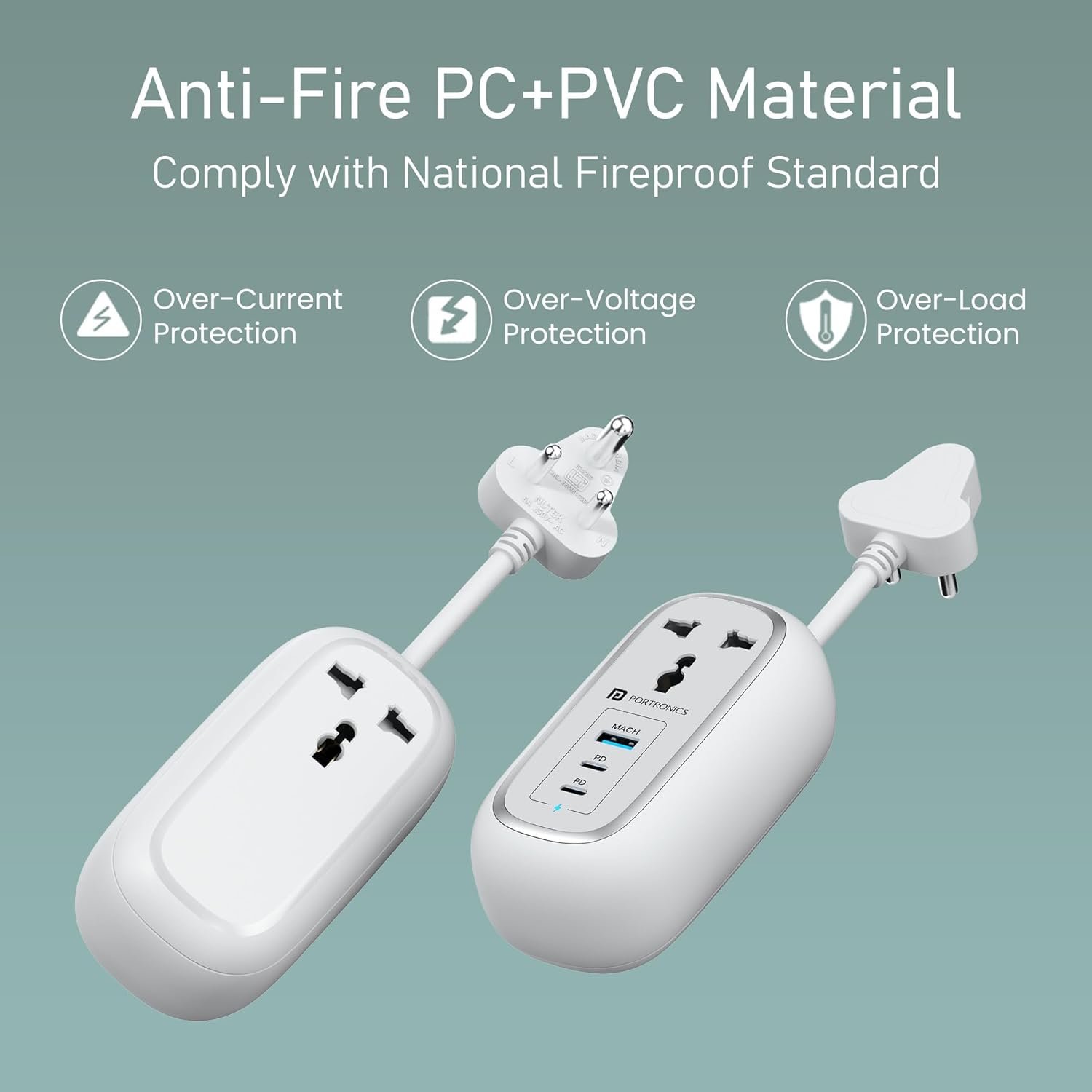 Portronics 67W Volt 65 Pro High Speed Smart Desktop Charger, 1M Copper Cable, 2 x Type C PD Port, 1 x USB Mach Port,2 x AC Power Socket, Compatible with Laptop,Smartphones,iPhones,Tablet(White) - Image 6