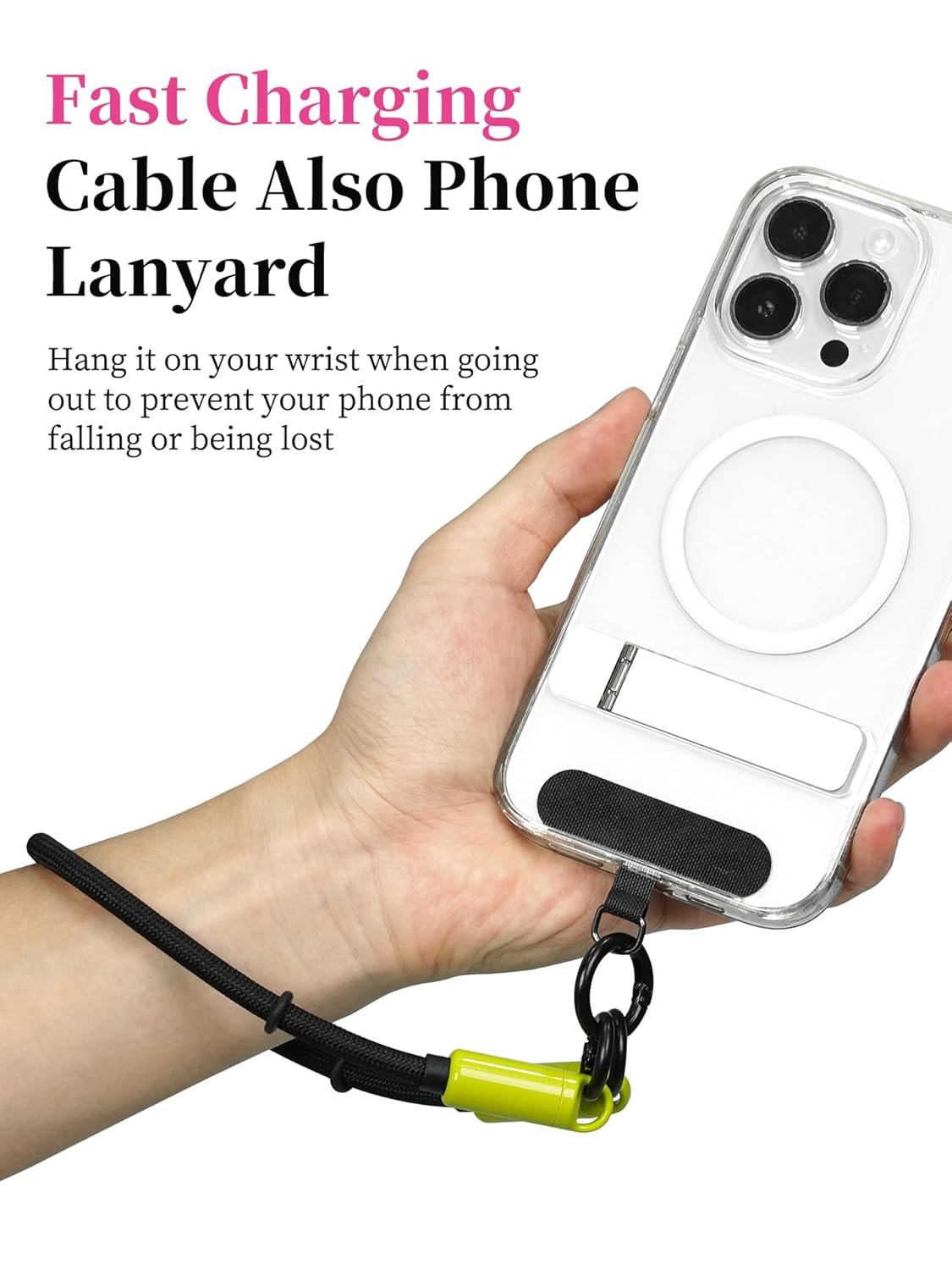 Hagibis USB C Cable with Phone Lanyard, Portable 240W Fast Charging Cable with 480Mbps Data Transfer, Short Type-C to C Cable Wrist Lanyard for iPhone 17 16 15 Pro Max, iPad Pro (Green, 30cm) - Image 3