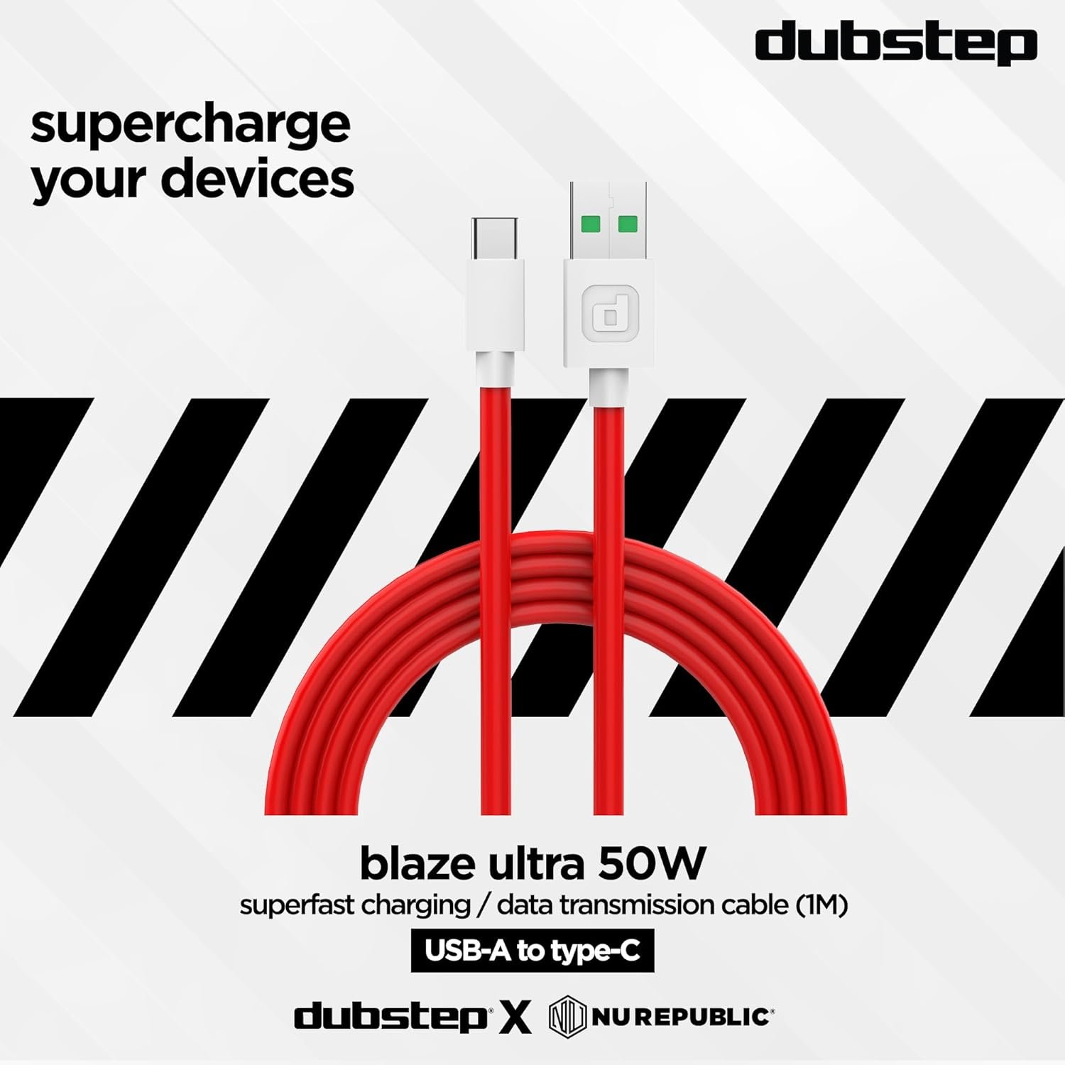 Dubstep Blaze Ultra 50W USB Type C Cable 3.5 A 1 m Supports All Fast Charging Technologies (Compatible with Mobile, Tablet, Laptop, Speakers, Red, One Cable) - Image 3