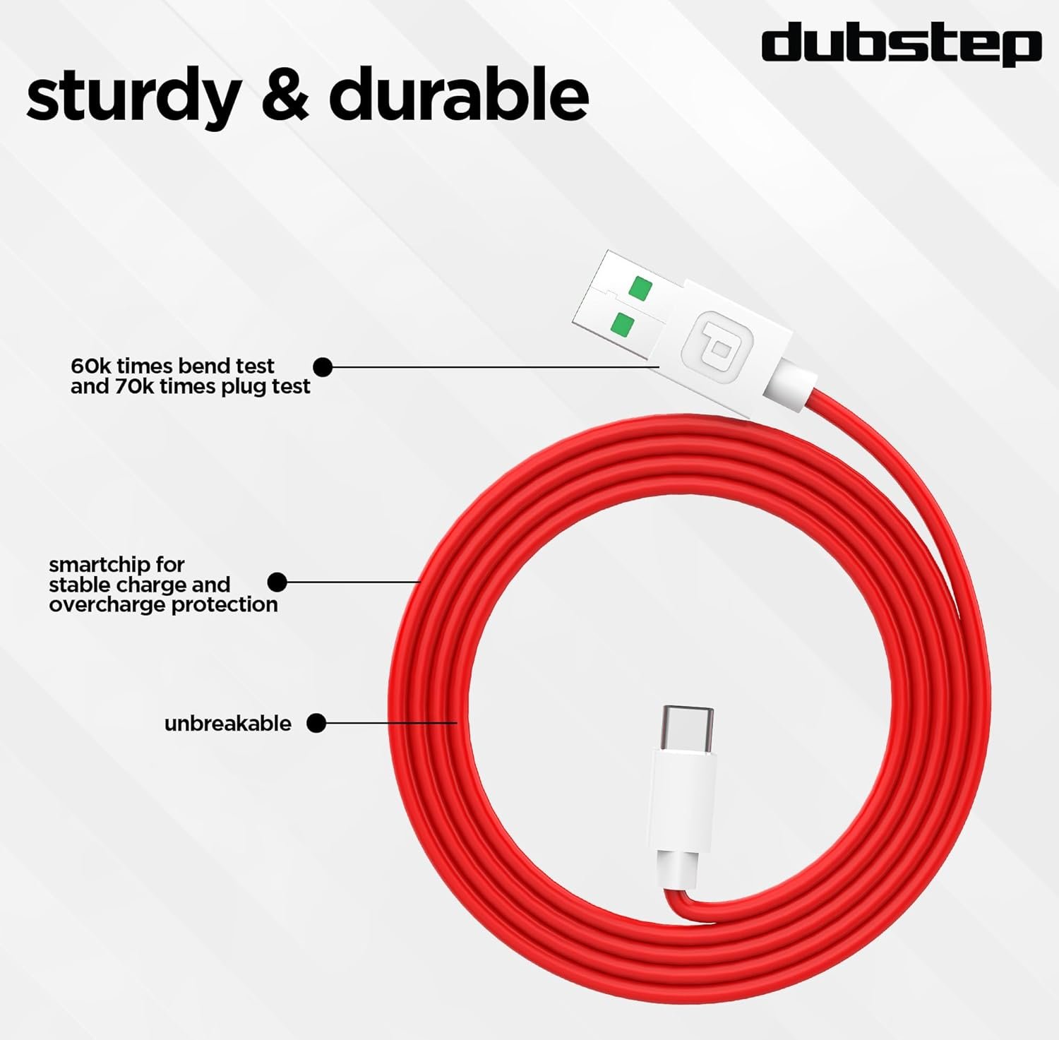 Dubstep Blaze Ultra 50W USB Type C Cable 3.5 A 1 m Supports All Fast Charging Technologies (Compatible with Mobile, Tablet, Laptop, Speakers, Red, One Cable) - Image 4