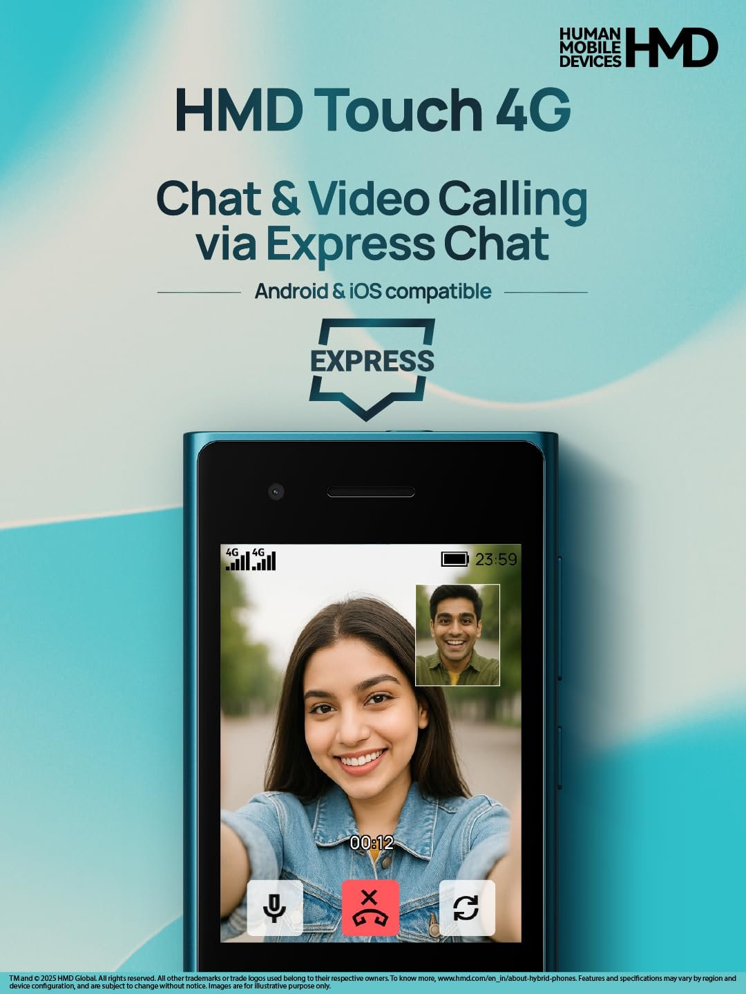 HMD Touch 4G, World's First Hybrid Phone | Enjoy Chatting & Video Calls via Express Chat (Works with Android & iOS), Cloud Phone Apps, Wi-Fi & Hotspot, 1 Year Replacement Guarantee | Cyan - Image 3