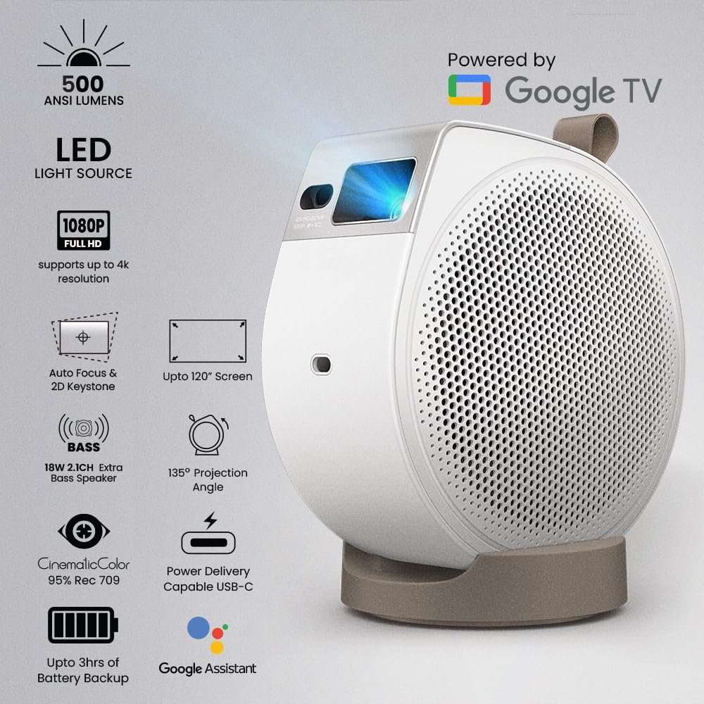 BenQ GV32 LED Portable FHD Projector,Excellent Colors 95% REC709, 500ANSI Lumens Bright,Upto 120inches Screensize,135° Projection,18W Speaker, builtin GoogleTV,WiFi,HDMI,USB-C,White - Image 3