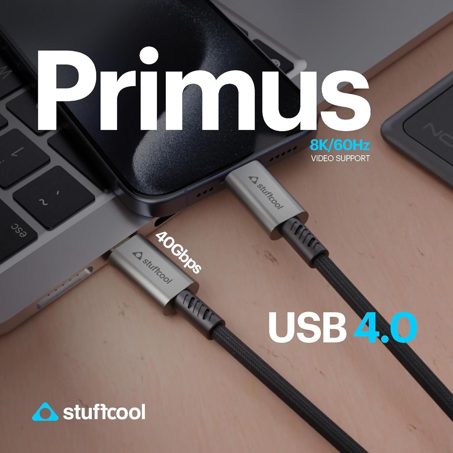 Stuffcool Primus USB 4 Type-C to Type-C Cable with 240W Power and 40Gbps Data with 8K Video Transmission, 1.8M, Black - Image 3