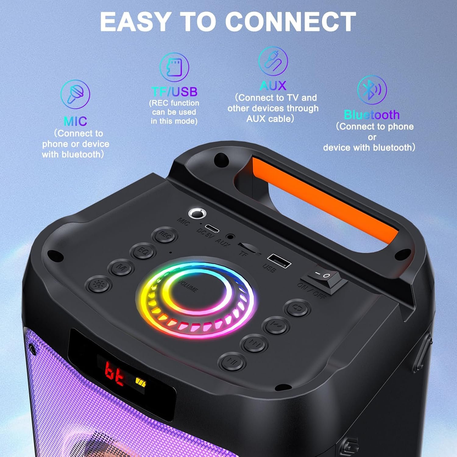 JYX Party DJ Speaker with Dual Mics, Upto 8h Playback, Portable Pop Karaoke Box with PA System & Subwoofers, 6.3mm Mic & Guitar Input, BT/USB/TF/TWS/AUX, Perfect for Home Parties,Stage (Black) - Image 9