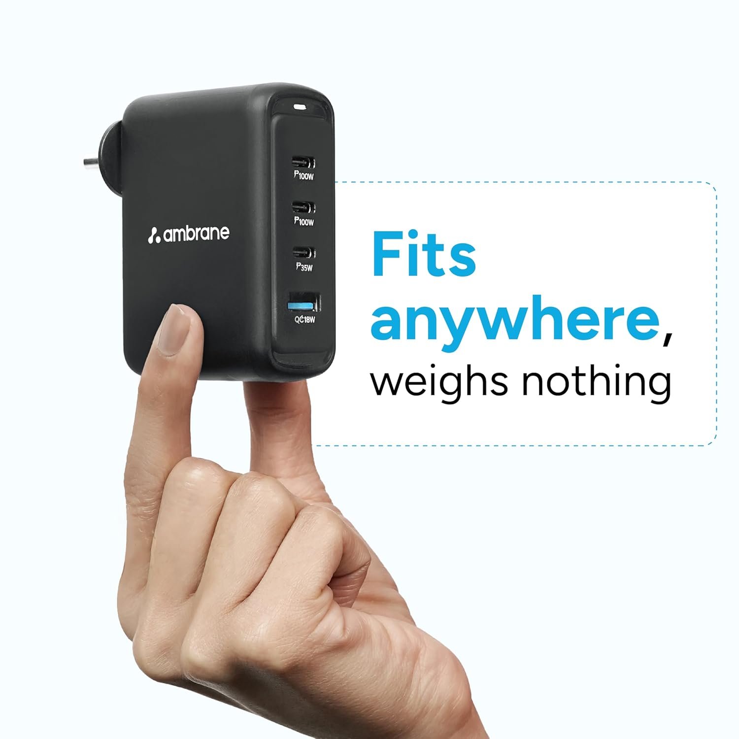 Ambrane 100W GaN Charger: Fast Charging Adapter with 4 Ports (3 USB-C + 1 USB-A), PD Support, iPhone 0–50% in Minutes, Compatible with All iPhones, Android Phones, Laptops & MacBooks (charge100 Black) - Image 4