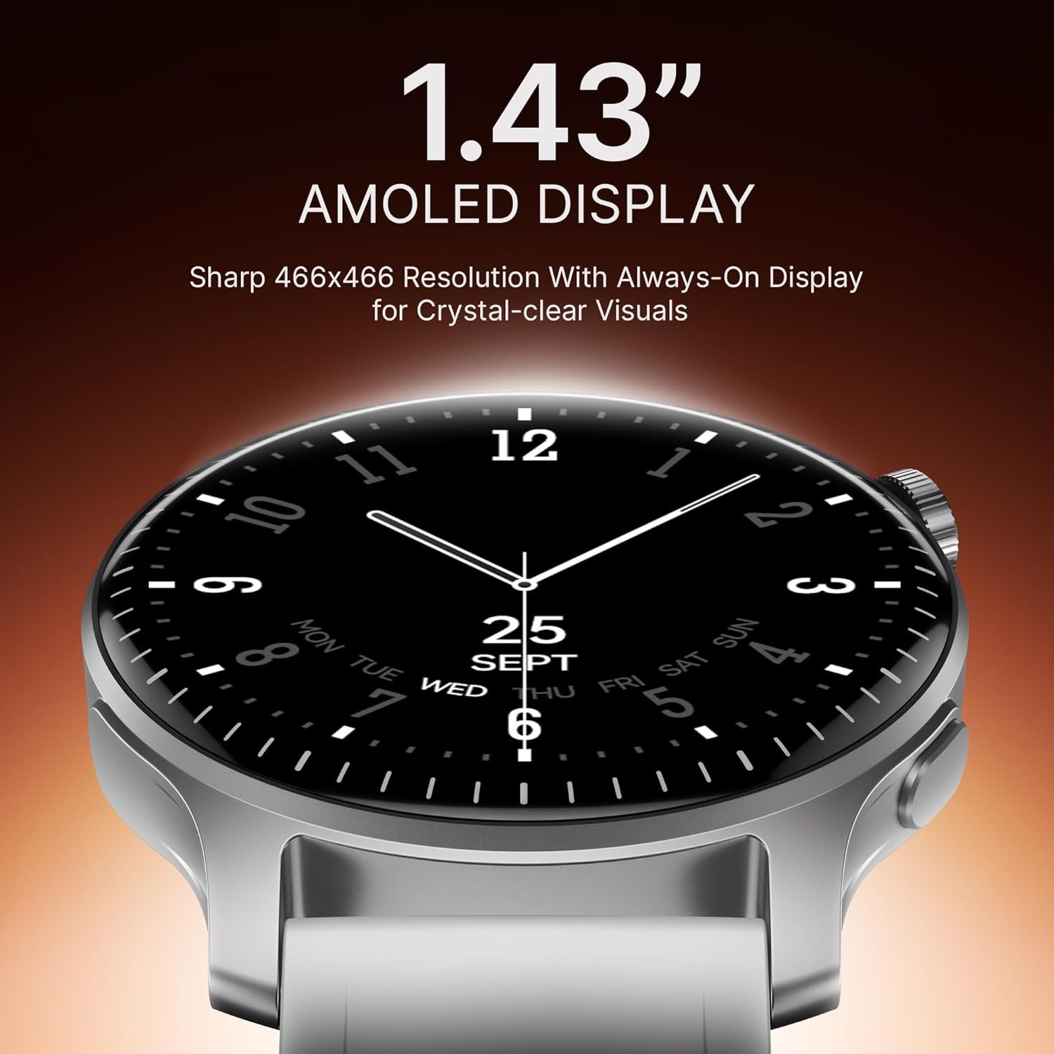 boAt New Launch Ultima Prime smartwatch with 1.43” AMOLED Display, Personalized Fitness Nudges, Functional Crown,100+ Sports Modes, Watch Face Studio (Silver Mist) - Image 4