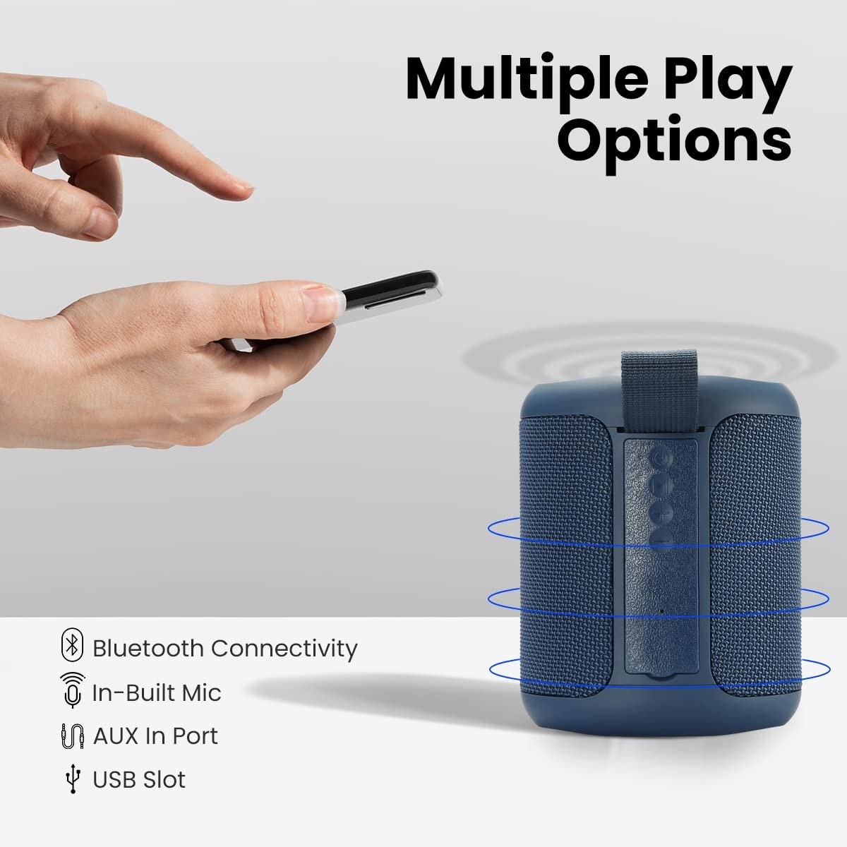 Portronics SoundDrum P 20W Portable Bluetooth Speaker with 6-7 hrs Playback Time, Handsfree Calling, USB Slot, Aux-in Port, Type C Charging (Blue) - Image 5