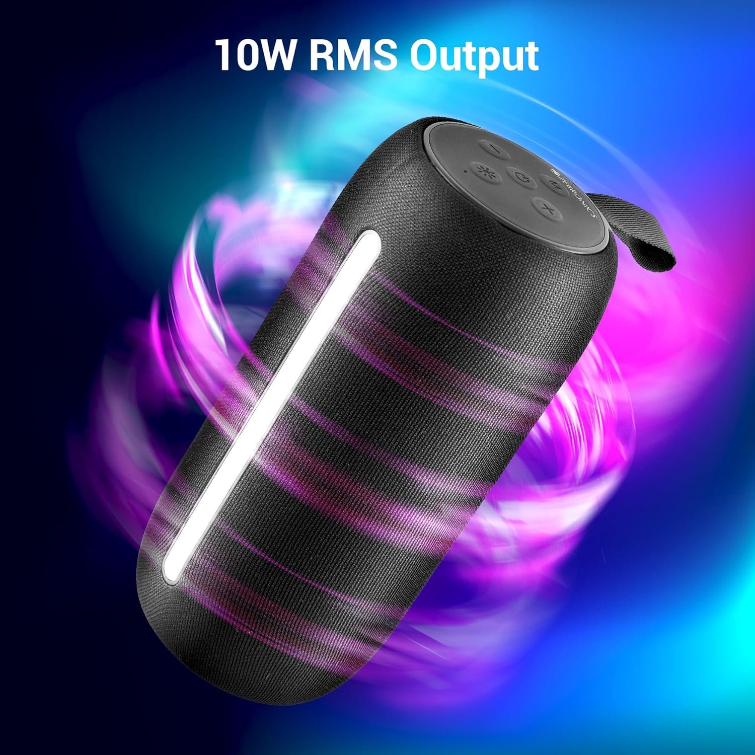 ZEBRONICS Sonic POD 20, Portable Bluetooth Speaker, 10 Watts, Upto 8 Hours Playback, RGB LED, Call Function, Fabric Finish with Carry Loop, BTv5.3 | TWS | USB | mSD | AUX (Black) - Image 3