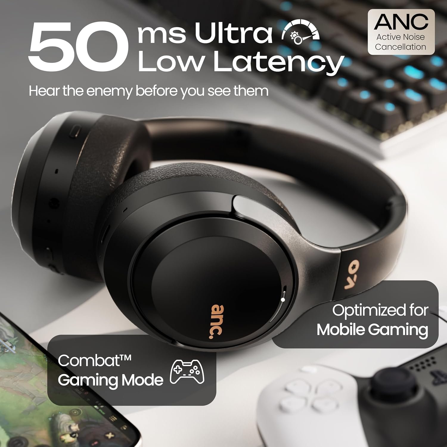 New Newly Launched Anchor Bluetooth Wireless Over Ear Headphones with Mic, Active Noise Cancellation, 72H Playtime, AUX, Type-C Fast Charging, 40mm Bass Drivers, ANC Headphones - Image 4