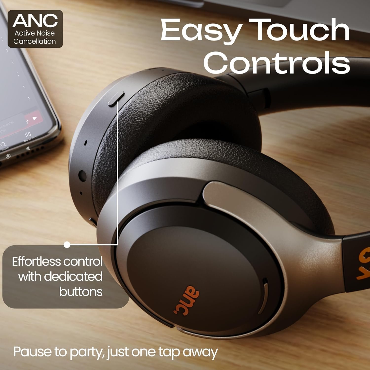 New Newly Launched Anchor Bluetooth Wireless Over Ear Headphones with Mic, Active Noise Cancellation, 72H Playtime, AUX, Type-C Fast Charging, 40mm Bass Drivers, ANC Headphones - Image 10