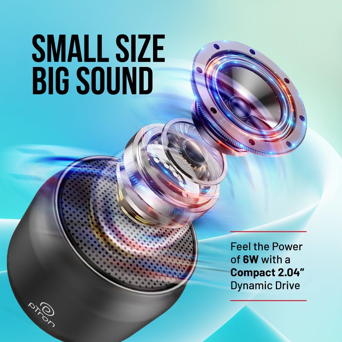 pTron Musicbot Lite 6W Bluetooth Speaker with 8 Hrs Playtime, 2.04" Neo Driver for Pristine Sound, Mini Size Portable Speaker, BTv5.1 Connectivity, TWS Feature & Type C Charging (Black) - Image 3