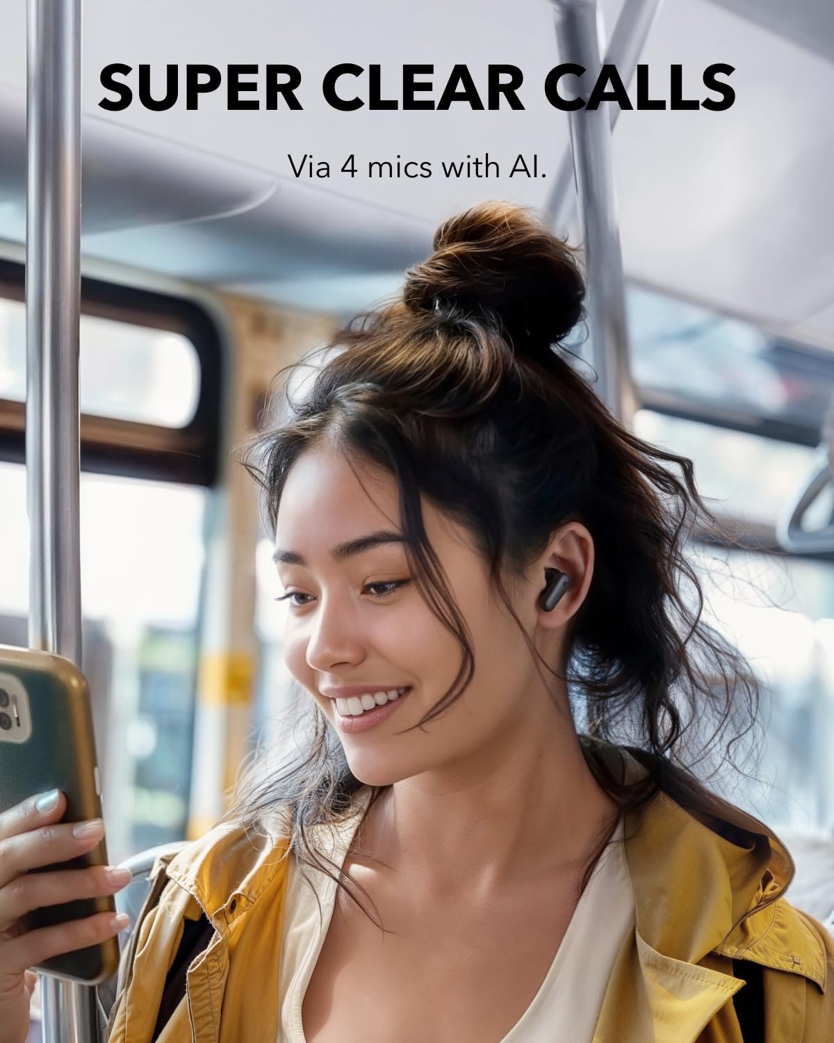 soundcore R50I NC by Anker Noise Cancelling in Ear Earbuds,Strong 42Db Adaptive Noise Cancelling,Powerful Bass,45H Playtime,2-in-1 Case and Phone Stand,Ip54,Fast Charge 10Min=120 Min,Bluetooth 5.4 - Image 4