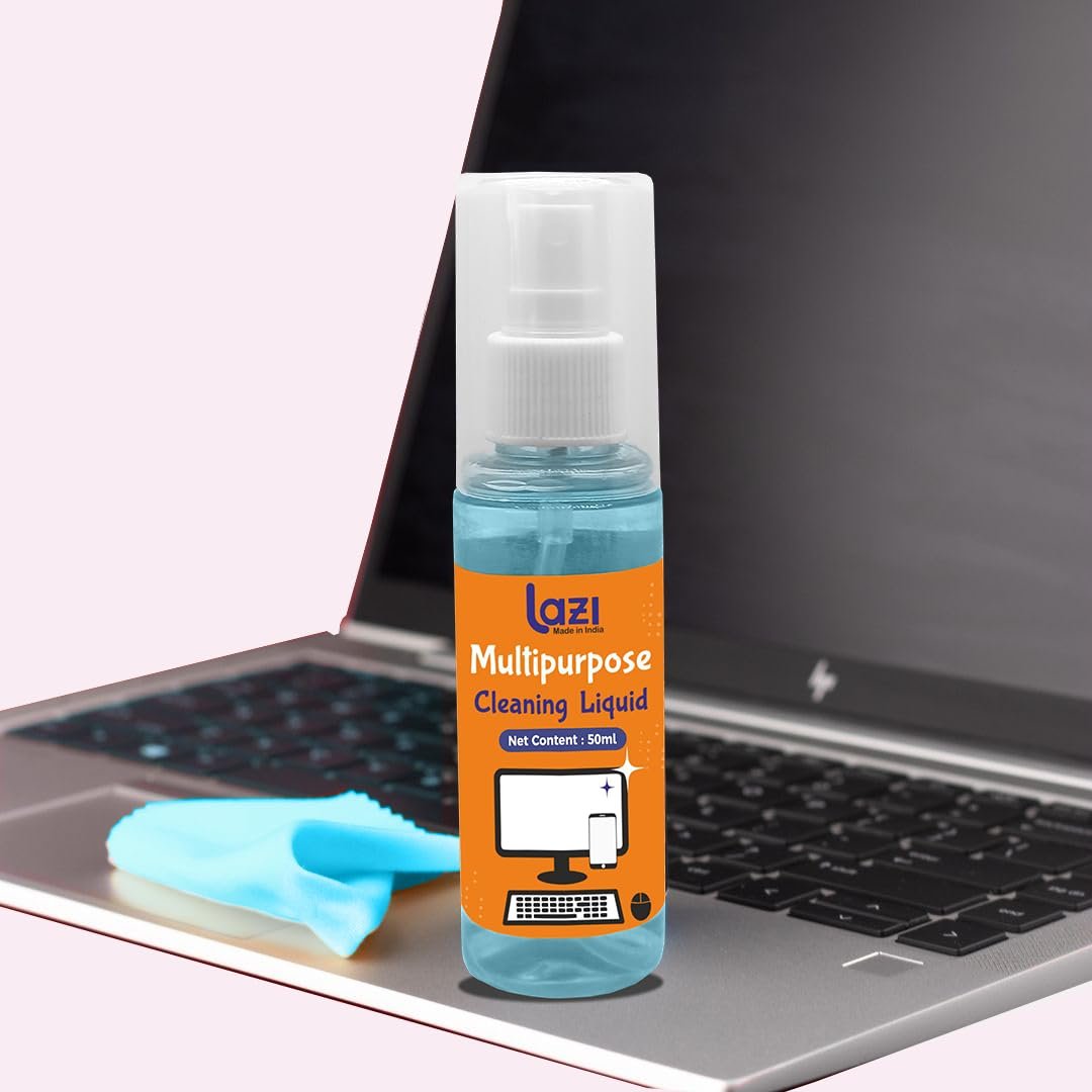 LAZI 2 in 1 Laptop Cleaning Kit 100ml Blue Pack of 3 Liquid Spray Screen Cleaner with Microfiber Cloth for Laptops, Mobiles, Phones, iPhone, MacBook, Electronics Gadgets, PC, LED, LCD, TV, Computer - Image 3