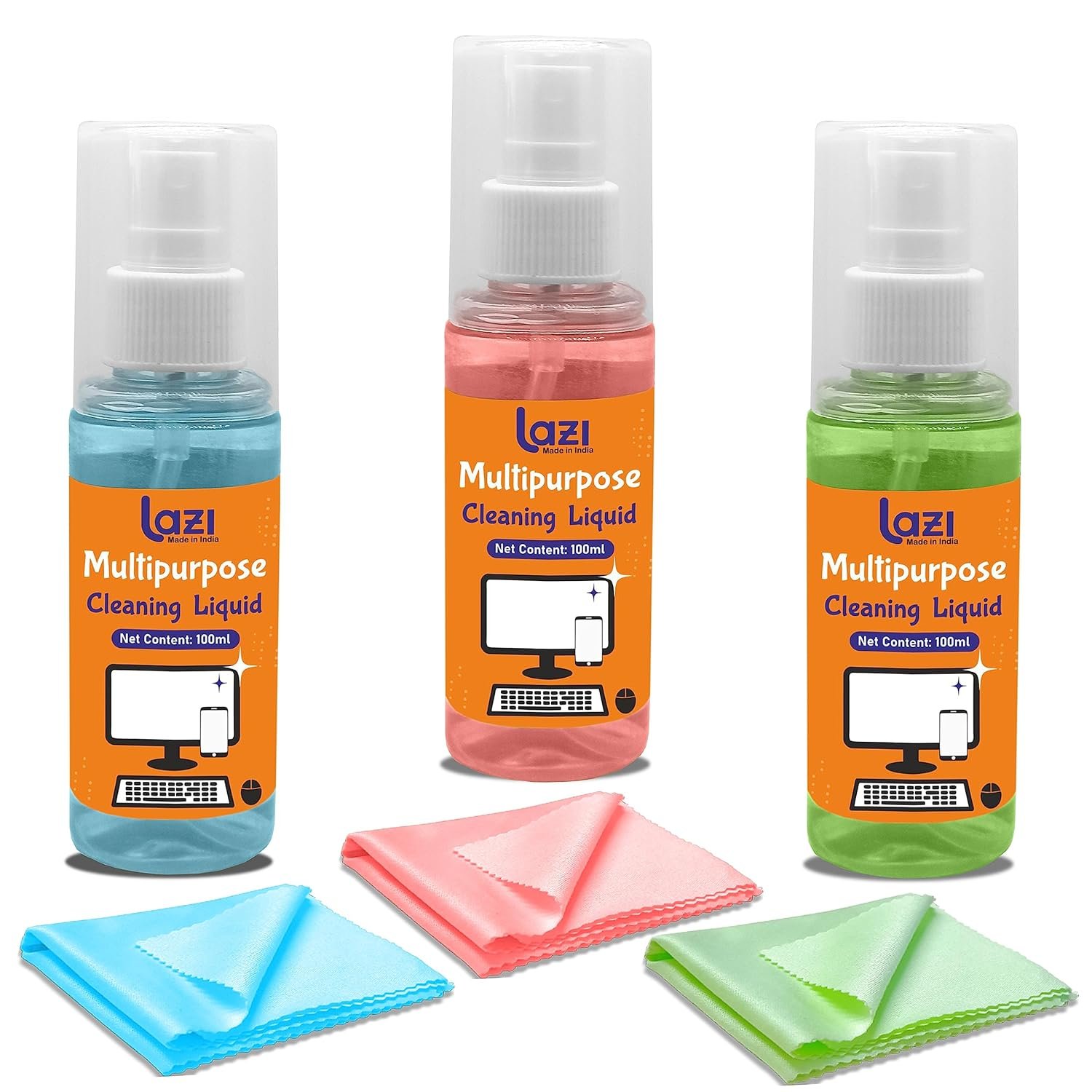 LAZI 2 in 1 Laptop Cleaning Kit 100ml Blue Pack of 3 Liquid Spray Screen Cleaner with Microfiber Cloth for Laptops, Mobiles, Phones, iPhone, MacBook, Electronics Gadgets, PC, LED, LCD, TV, Computer - Image 8