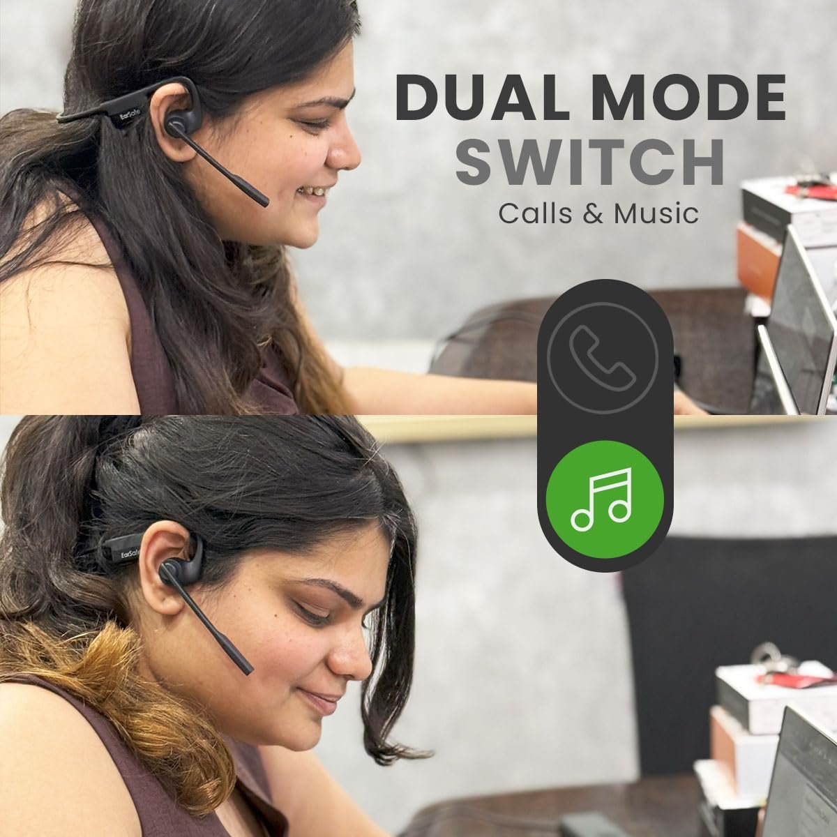 ng Earsafe Comm Open Ear Air Conduction Headphone, Noise Cancelling Boom Mic Earphone, Computer/PC/Laptop Use, 10M Fast C-Type Charge, 17H Playtime, Ideal for Home, Office, Zoom Meetings (Black) - Image 4