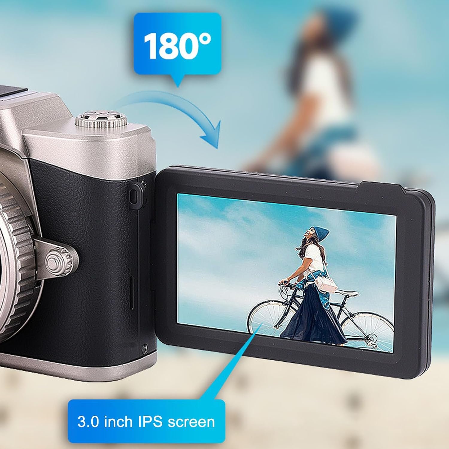 Digital Camera 4K, 64MP 20x Digital Zoom, 180° Flip Screen, Professional Lens Mirrorless Interchangeable Lens Camera with Wide Angle Lens for Photography (Black) - Image 3