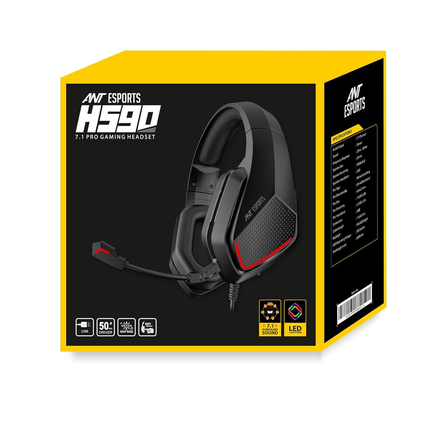 Ant Esports H590 7.1 Surround Sound Gaming Headset, USB Wired Over-Ear Headphones with 50mm Drivers, Noise Cancelling Mic, Red LED, Soft Earmuffs, for PC, PS5, Xbox, Laptop - Image 7