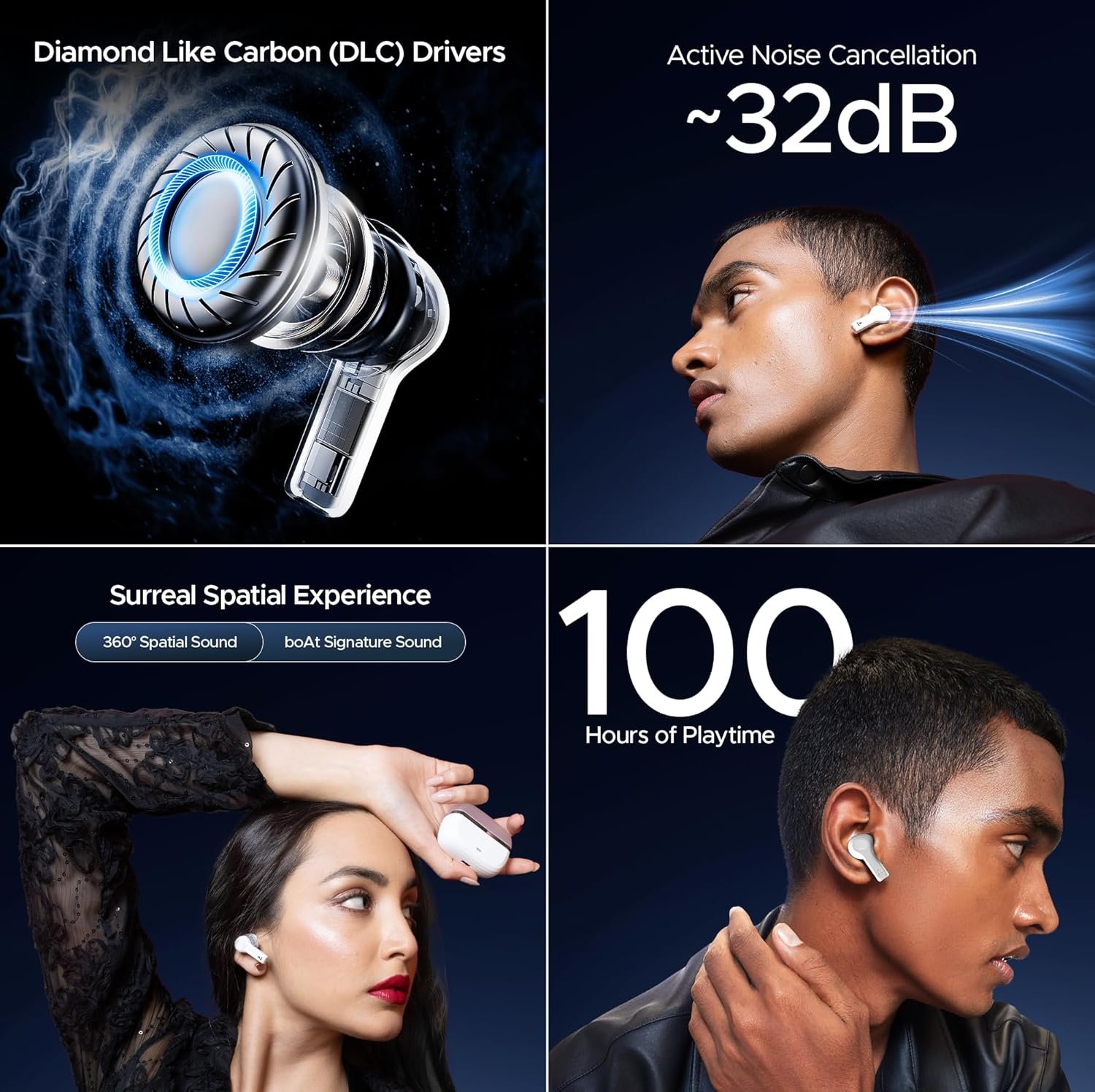 boAt Nirvana Space, 360 Spatial Audio, Active Noise Cancellation (~32dB), 100Hrs Battery,4Mics ENx, Fast Charge, v5.3 Bluetooth TWS in Ear Earbuds Wireless Earphones with mic (Celestial White) - Image 3