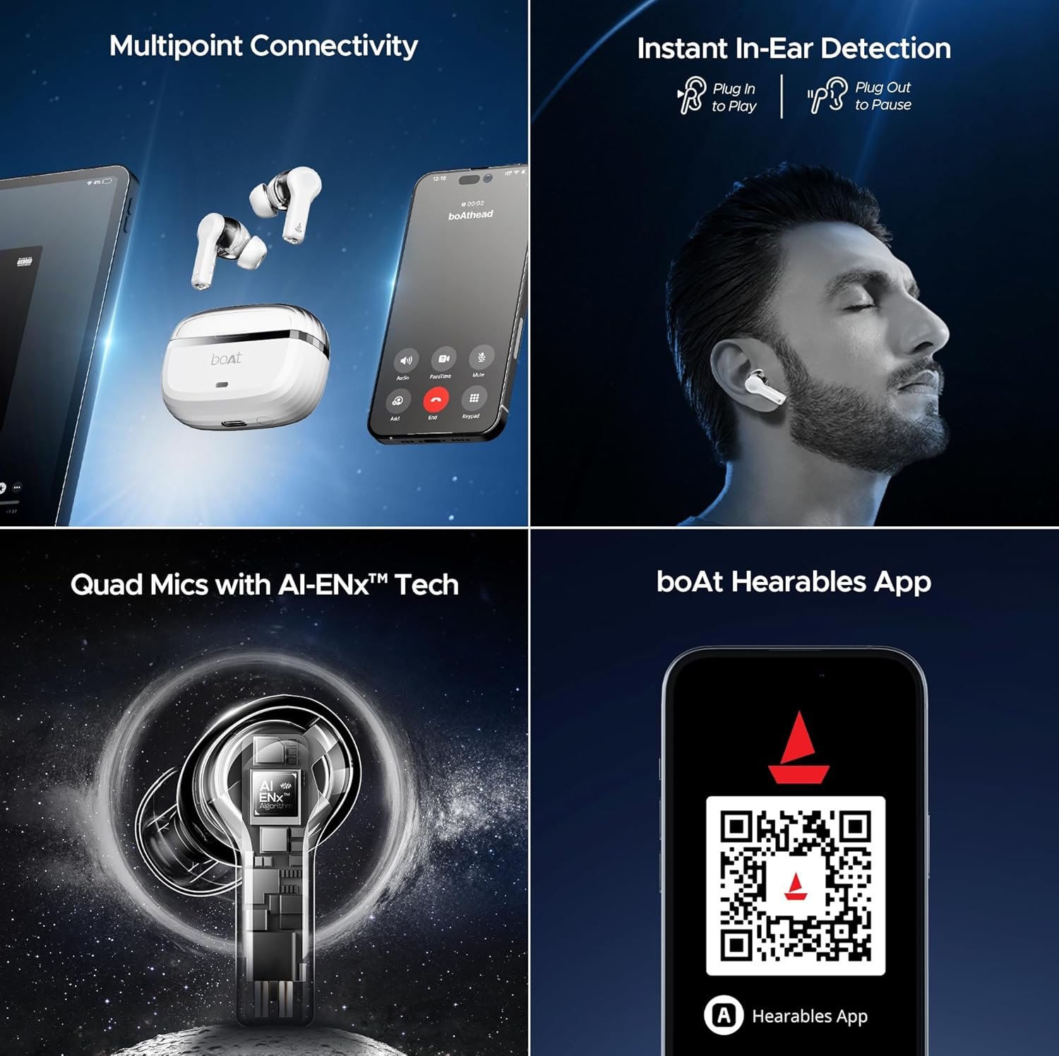 boAt Nirvana Space, 360 Spatial Audio, Active Noise Cancellation (~32dB), 100Hrs Battery,4Mics ENx, Fast Charge, v5.3 Bluetooth TWS in Ear Earbuds Wireless Earphones with mic (Celestial White) - Image 4