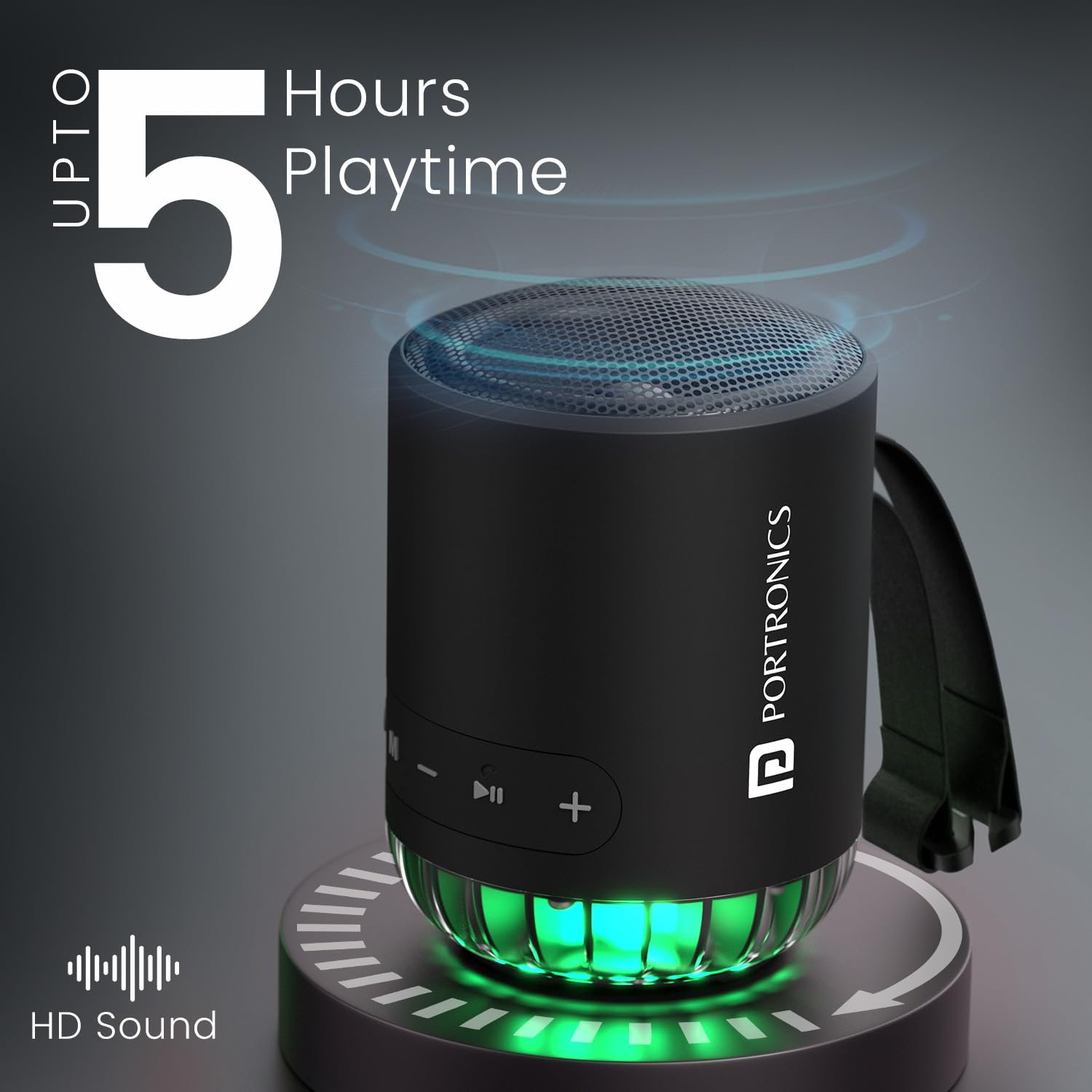 Portronics Soundpot Pro 20W Portable Bluetooth Speaker with in Built Mic, Immersive Sound, Upto 5 Hours Playtime, Ambient LED Light, TWS Mode, Bluetooth V5.3, USB Port, Type C Fast Charging(Black) - Image 6