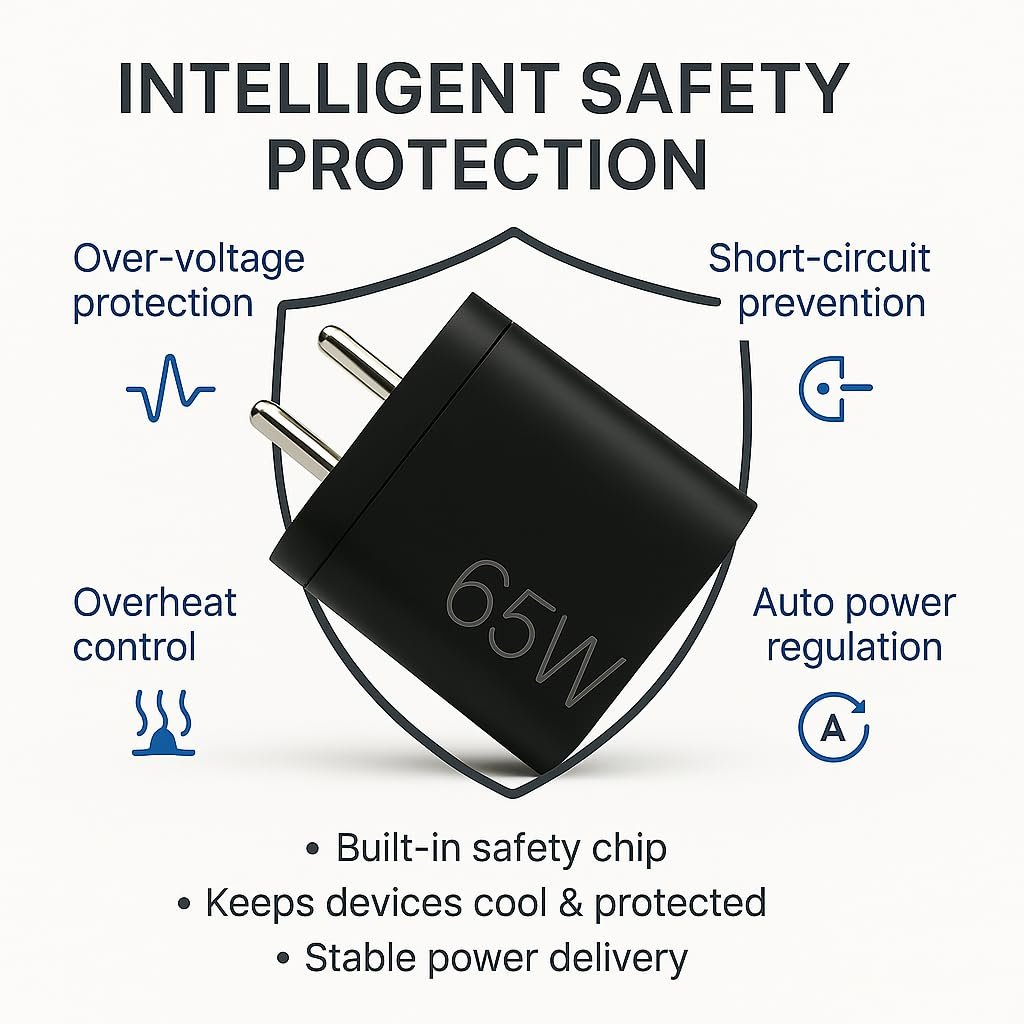 Addtam 65W Original USB-C PD Fast Charging Adapter, Multi-Port Wall Charger for Laptop, MacBook, Chromebook, Tablet, Samsung, Google, Nothing, Motorola, OnePlus, Android Smartphones, Black - Image 3