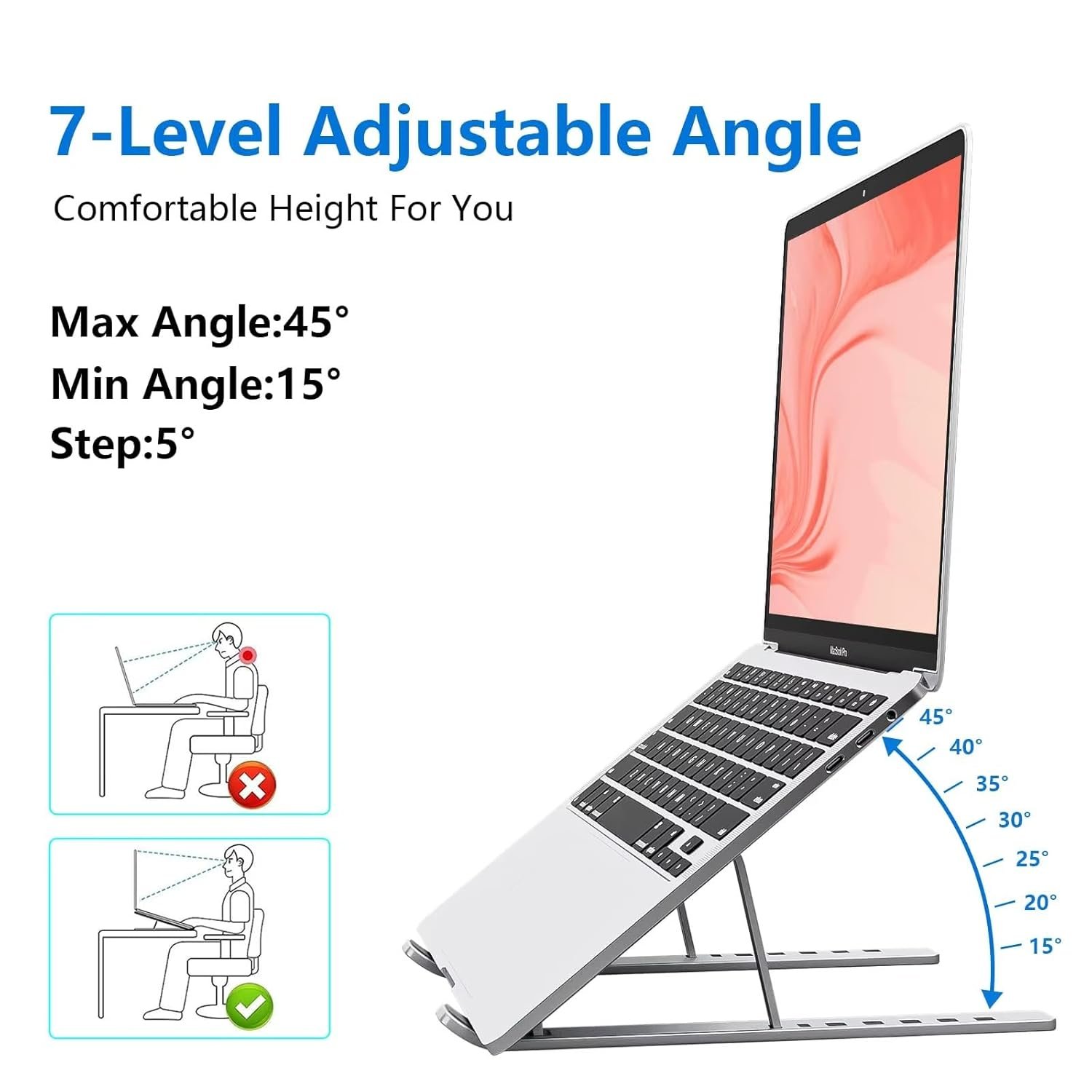 6-Angle Adjustable Aluminum Ergonomic Foldable Portable Laptop/Desktop Stand | Tabletop Riser Holder Compatible with MacBook, HP, Dell, Lenovo & All Notebooks (Grey) - Image 3