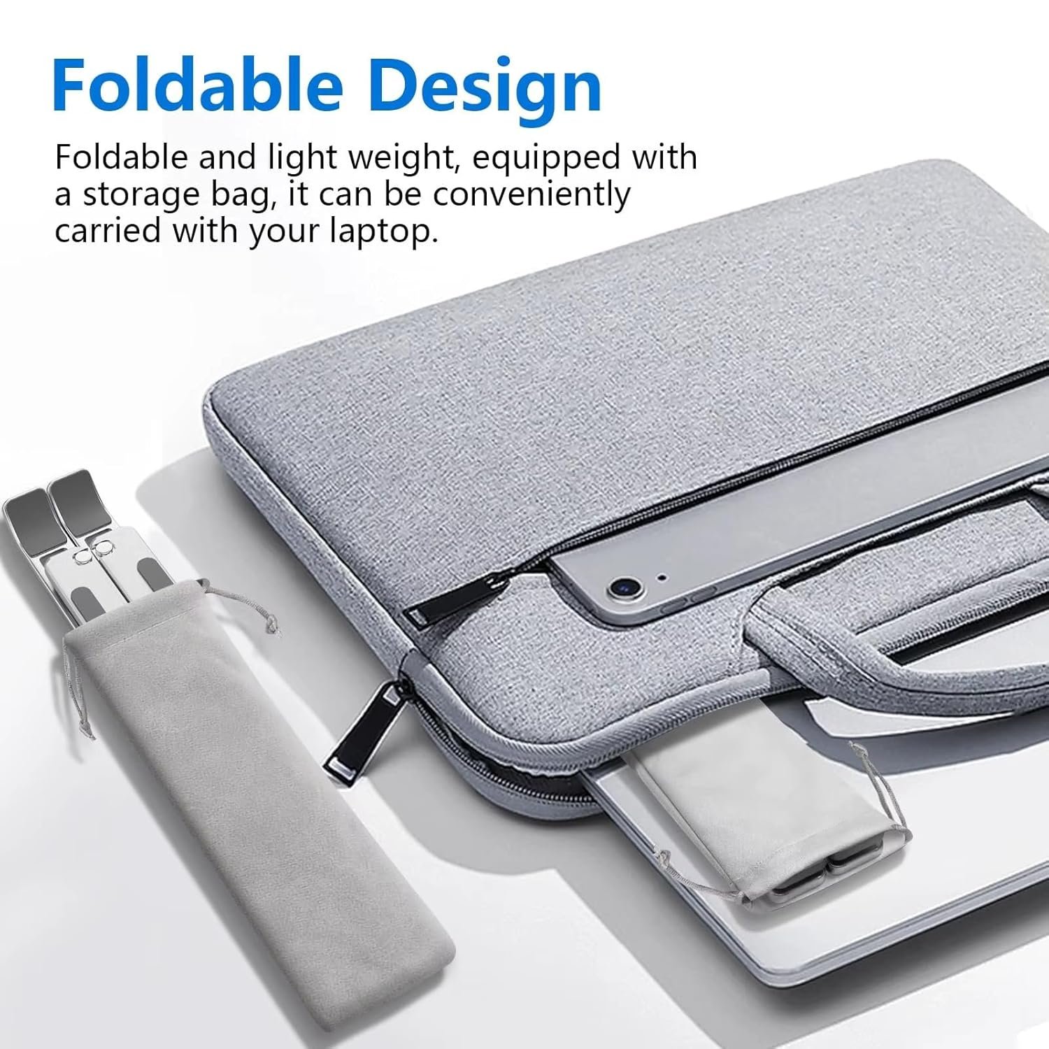 6-Angle Adjustable Aluminum Ergonomic Foldable Portable Laptop/Desktop Stand | Tabletop Riser Holder Compatible with MacBook, HP, Dell, Lenovo & All Notebooks (Grey) - Image 4