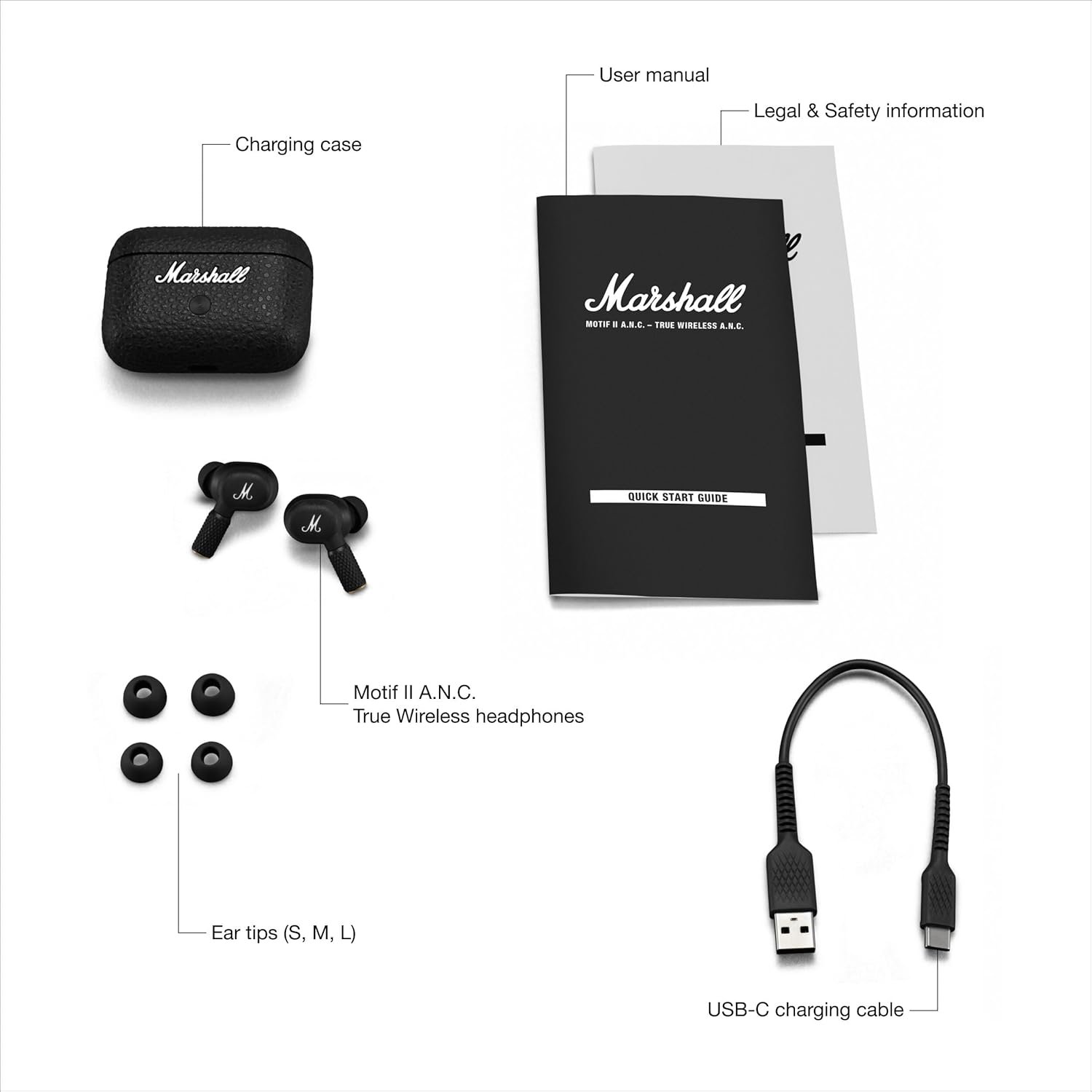 Marshall Motif II ANC - True Wireless Active Noise Cancelling Bluetooth Headphones, Earbuds, 30 Hours Playtime – Black - Image 10