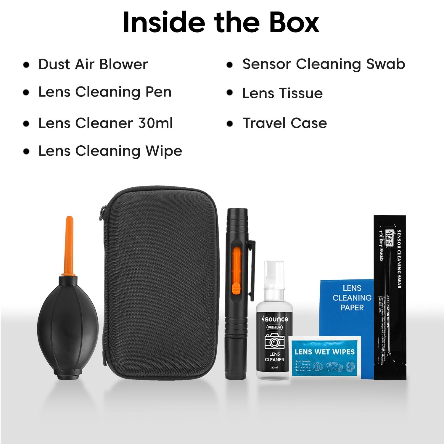 Sounce Professional 8-in-1 Camera Cleaning Travel Kit – Complete Lens & Screen Cleaning Solution for DSLR, Mirrorless Cameras, Filters, Displays, Binoculars, Laptops & Other Sensitive Electronics - Image 4