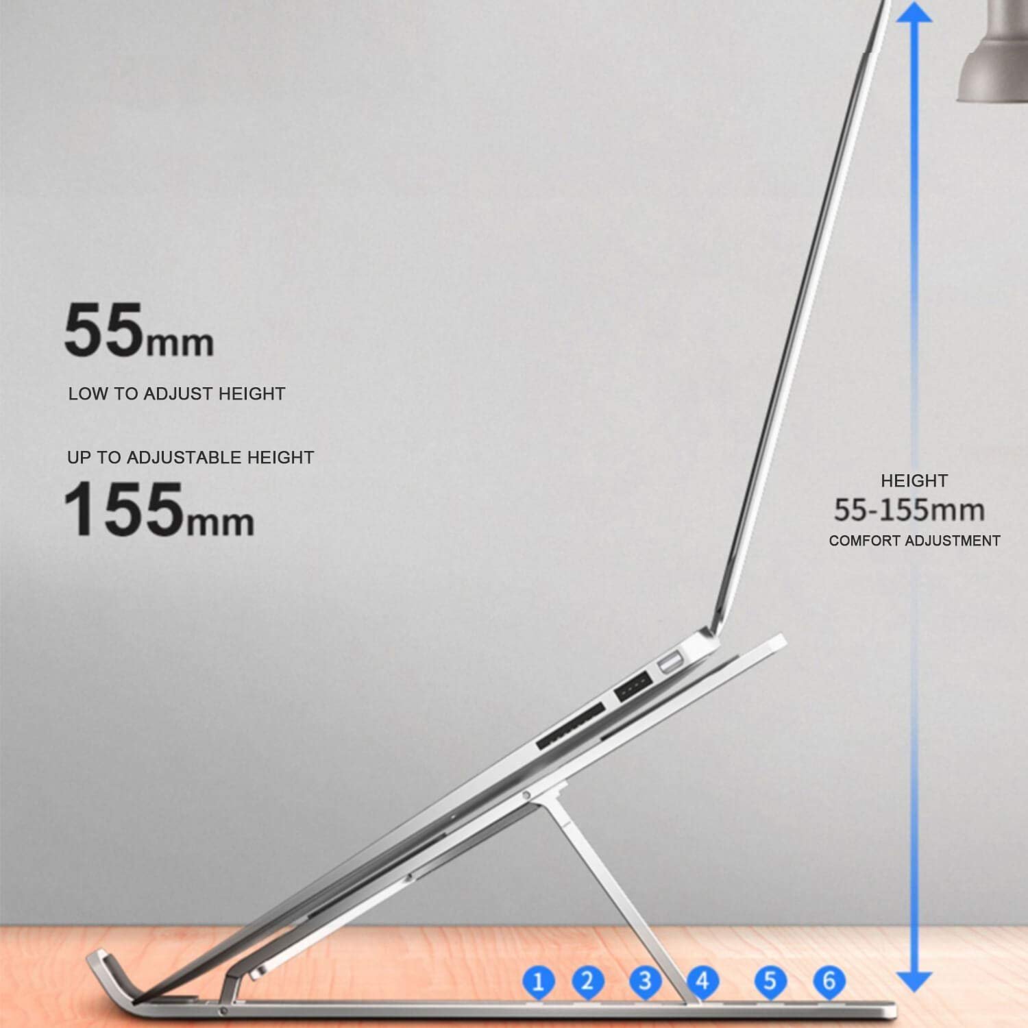 6 Angles Adjustable Aluminum Ergonomic Foldable Portable Tabletop Laptop/Desktop Riser Stand Holder Compatible for MacBook, HP, Dell, Lenovo & All Other Notebook - Image 3