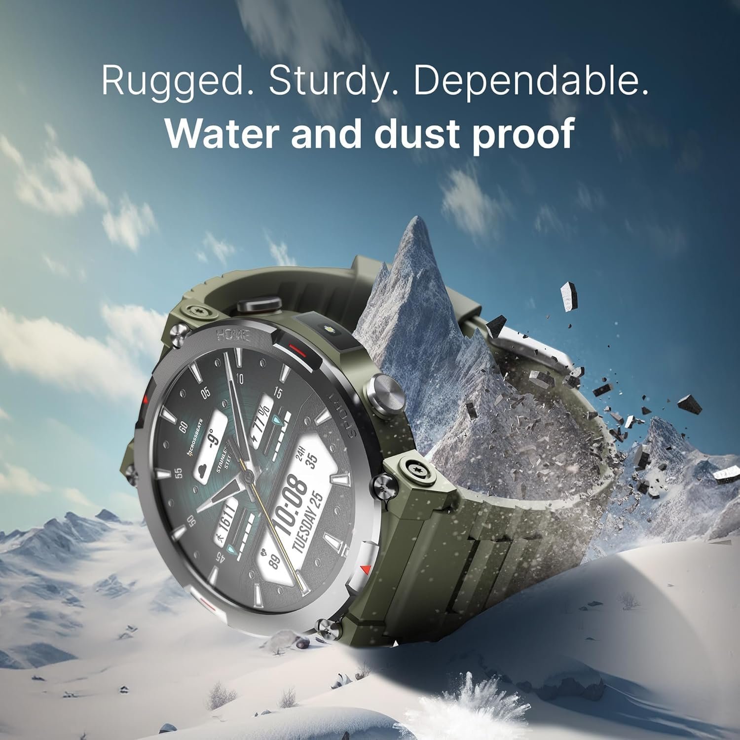 CrossBeats Everest 2.0 Smart Watch for Men 1.43" True AMOLED, Always ON Display Bluetooth Calling Rugged Outdoor Military Grade Certified Upto 15 Days Battery Life Smartwatch (Camo Green) - Image 5