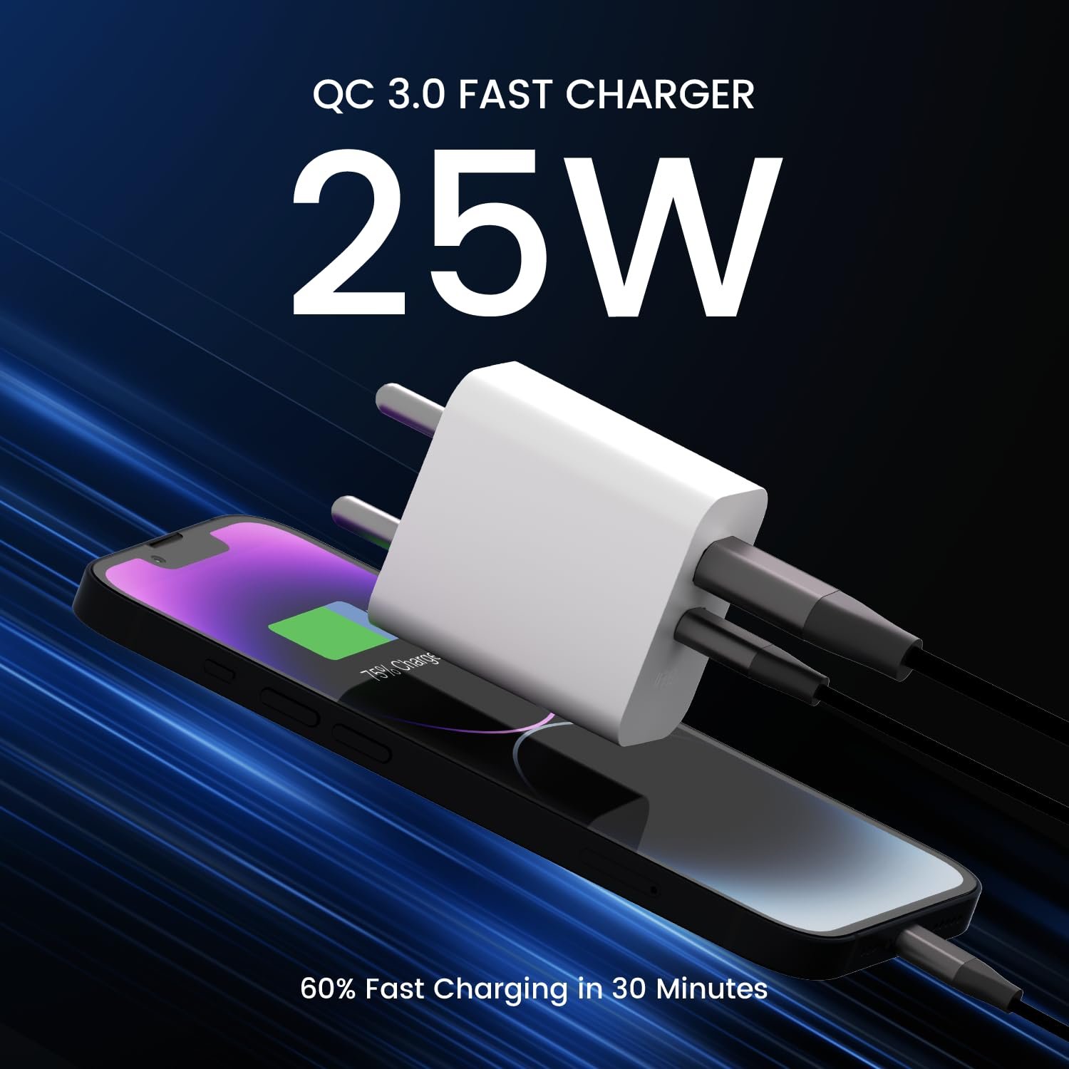 25W Dual Port GaN III Fast Charger - MFi Certified, PD3.0 & UFCS Support for iPhone, Samsung, Oppo, Vivo, iPad & More (White) - Image 3