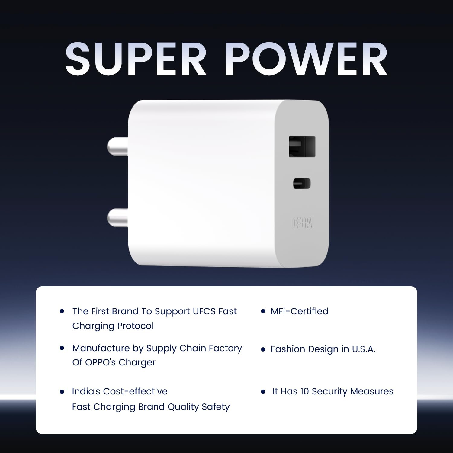 25W Dual Port GaN III Fast Charger - MFi Certified, PD3.0 & UFCS Support for iPhone, Samsung, Oppo, Vivo, iPad & More (White) - Image 5