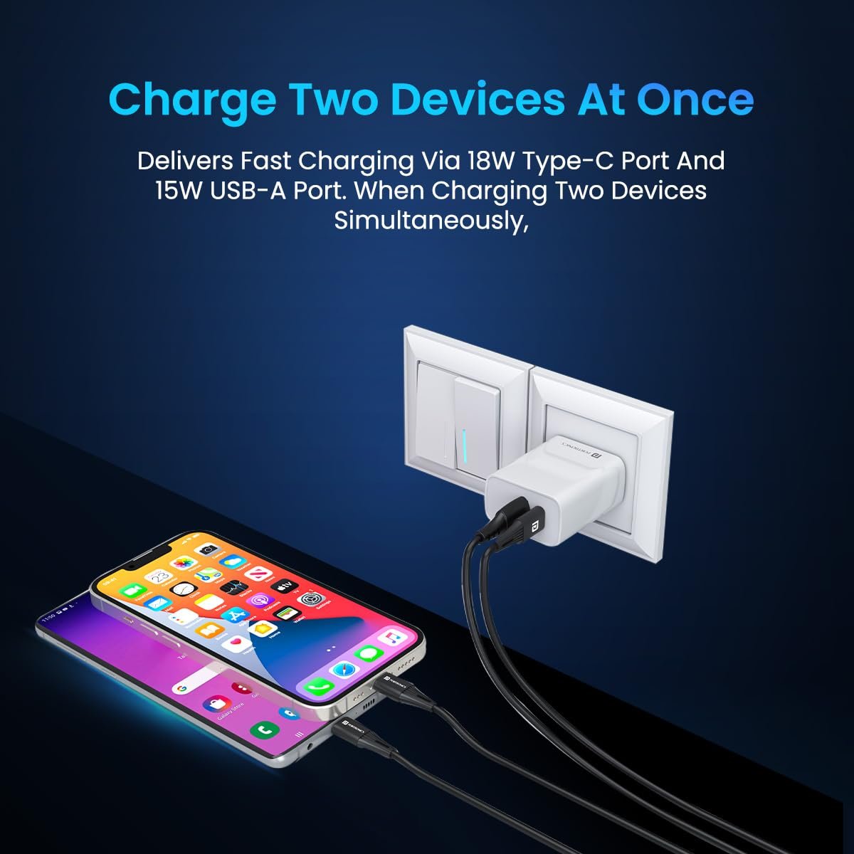 Portronics Adapto 70 33W Fast Charger Adapter with Dual Output (USB + Type C) Supports PPS Charging Via Type C Port, 27W Dash, Warp 27W, Dart, Super Dart 27W(White) - Image 6