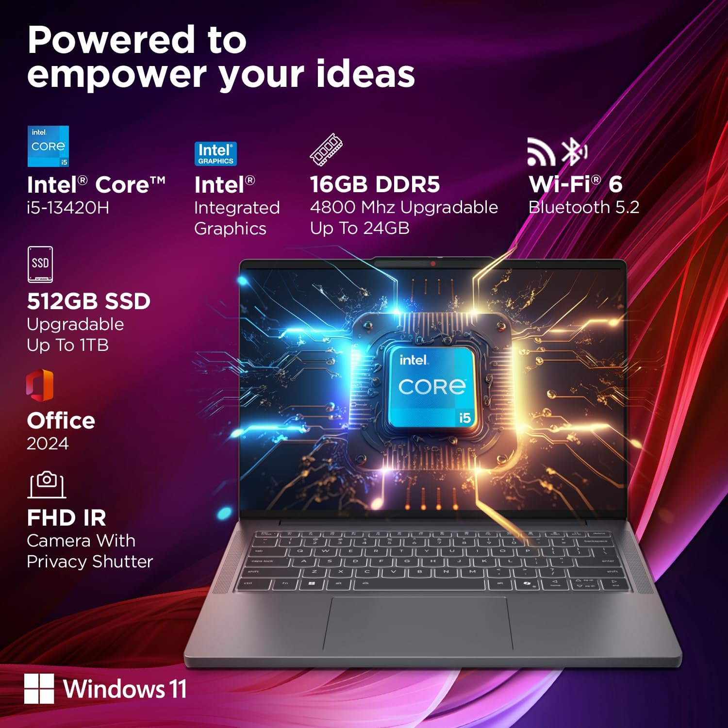 Lenovo IdeaPad Slim 3 13th Gen Intel Core i5-13420H 14 inch (36.8cm) WUXGA IPS Laptop (16GB RAM/512GB SSD/Windows 11/Office Home 2024/Backlit Keyboard/1Yr ADP Free/Grey/1.4Kg), 83K00034IN - Image 4