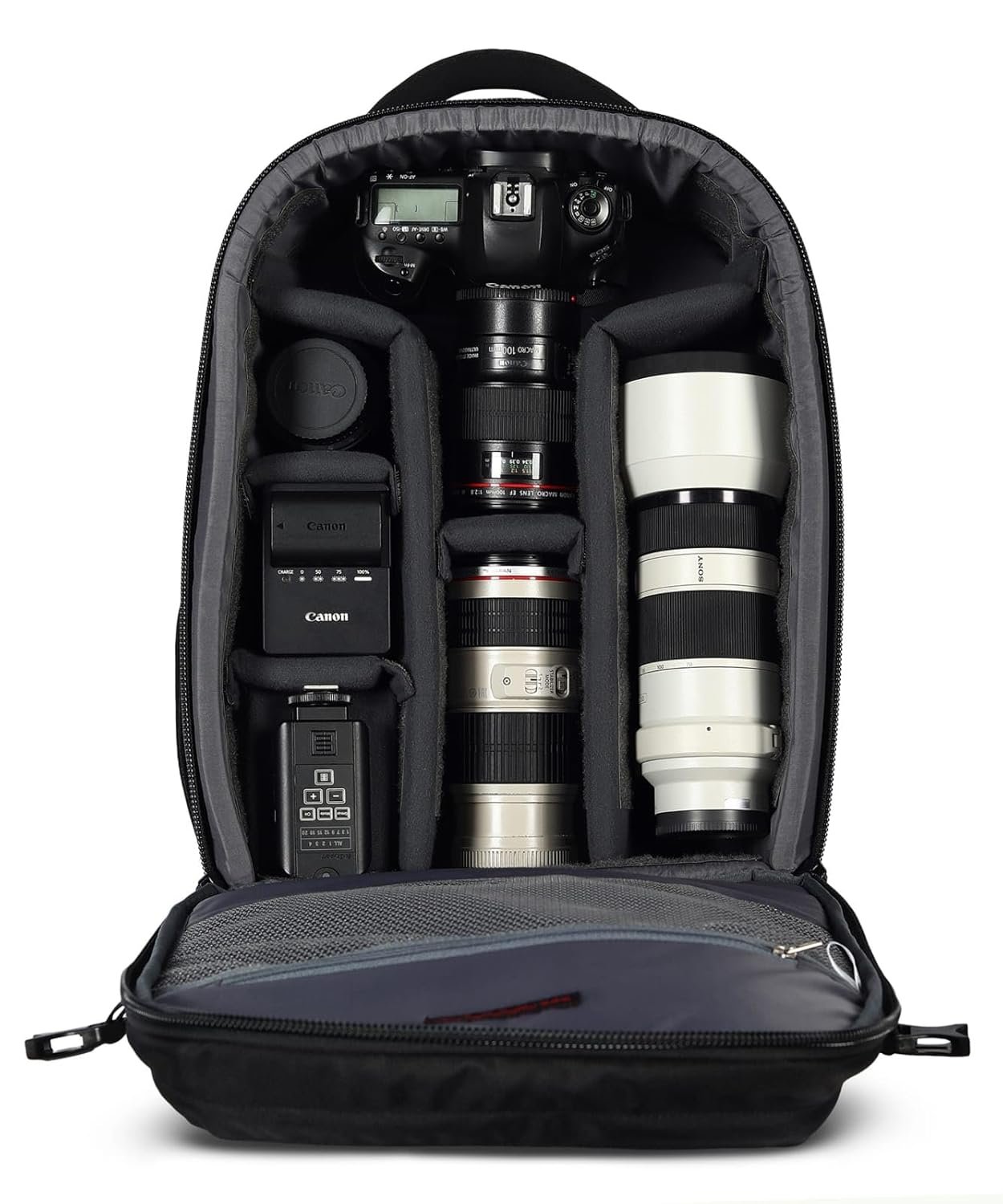 MOBIUS Mirrorless Waterproof DSLR Backpack Camera Bag with Rain Cover DSLR Camera with Lens 18 135 Lens 3 Nos 70-200 85mm-F1 8 Flash Battery Charger Tripod Memory Cards Laptop 15.4inches - Image 3