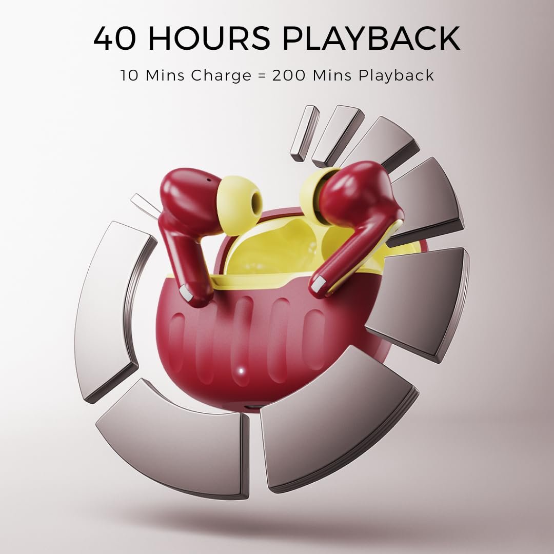 Leaf Buds X101 True Wireless in Ear Earbuds AI Sound App, 40H Playtime, Quad Mic with ENC, Fast Charging(10Min=200Min), 13mm Driver, IPX5, Bluetooth V5.4 TWS, 1 Year Warranty (Flaming Summer) - Image 4